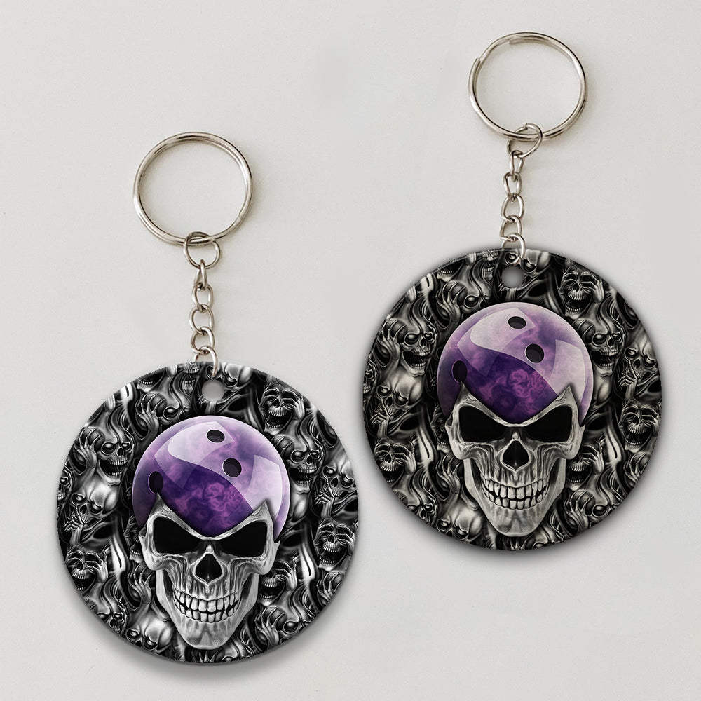 Purple Skull Bowling Ball Keychain