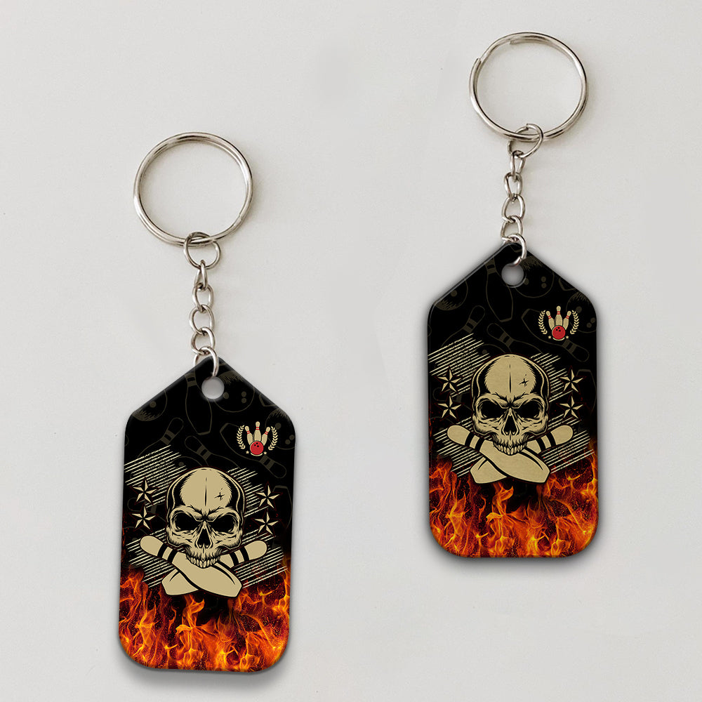 Skull Bowling In Fire Keychain