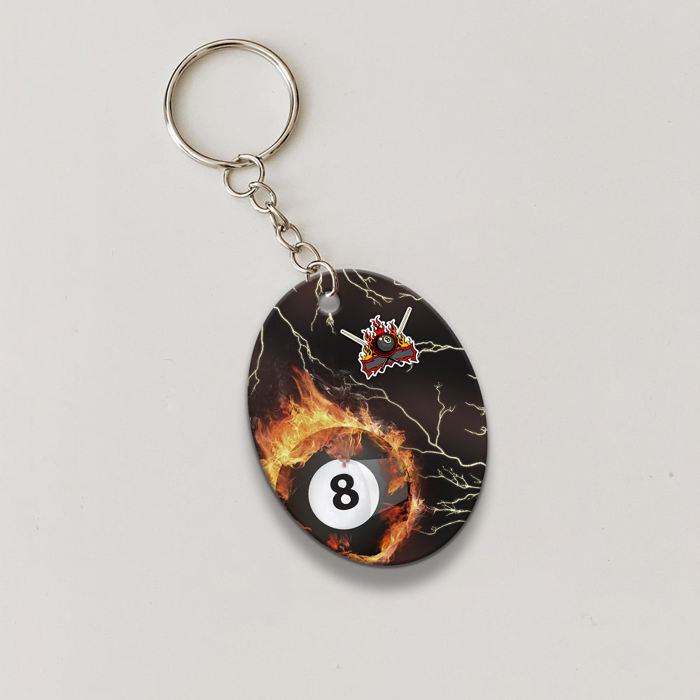 Billiard 8 Ball Thunder Fire Flame Personalized Name 3D Keychain Gift For Billiard Players