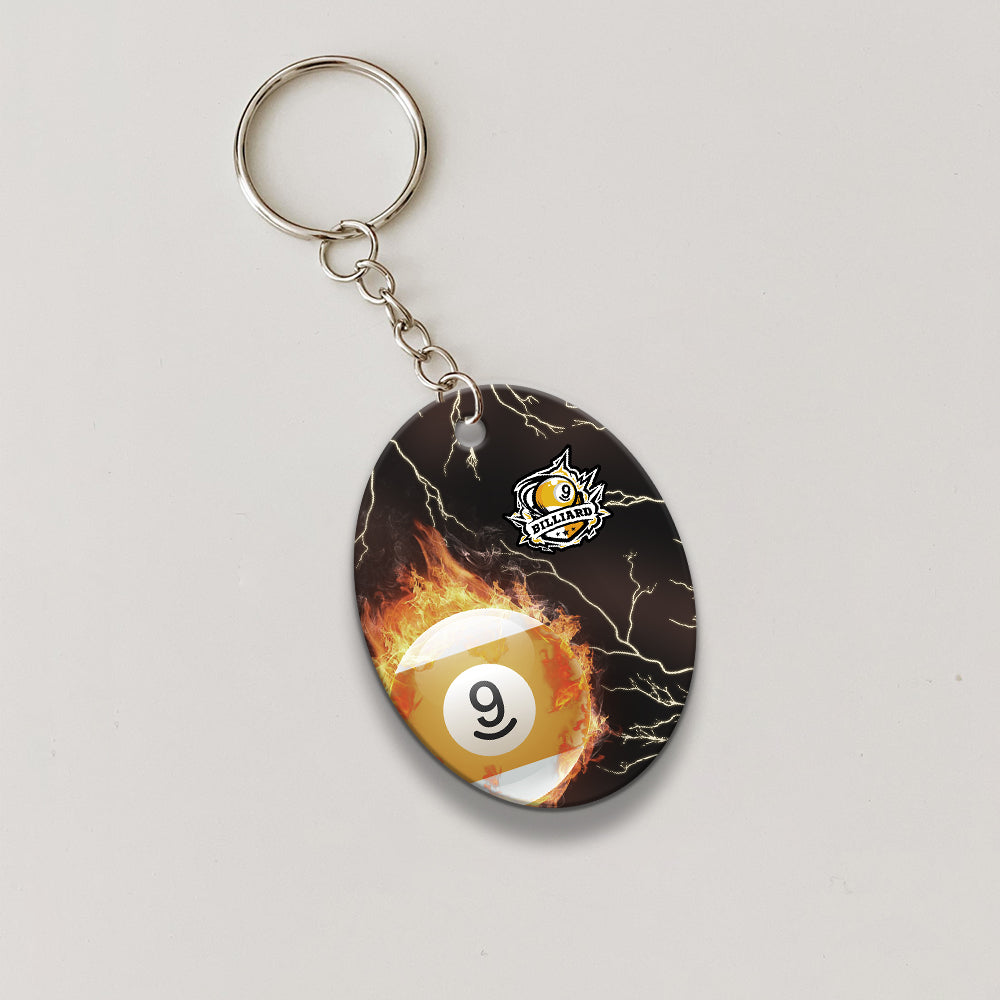 One Last Shot Billiard 9 Ball Fire Flame Keychain Gift For Billiard Players