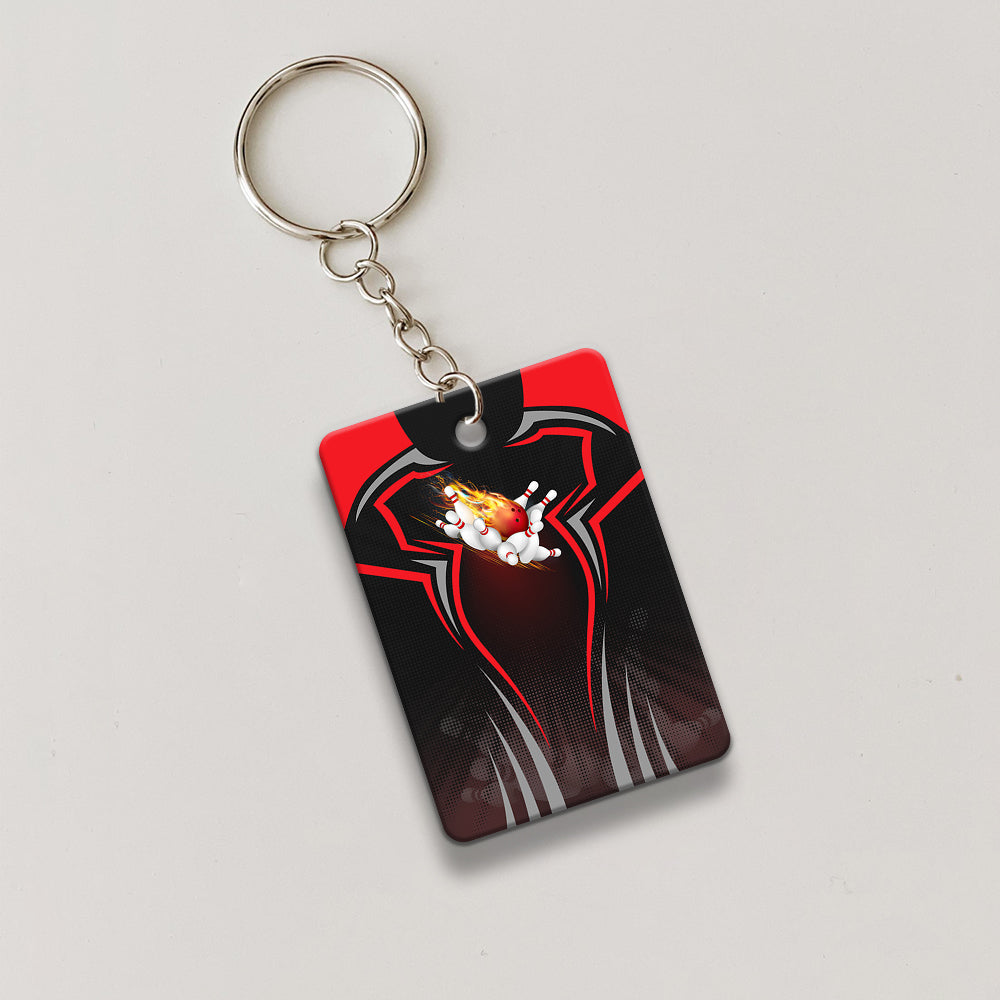 The Red Bowling Ball Crashing The Pins Personalized Name 3D Keychain