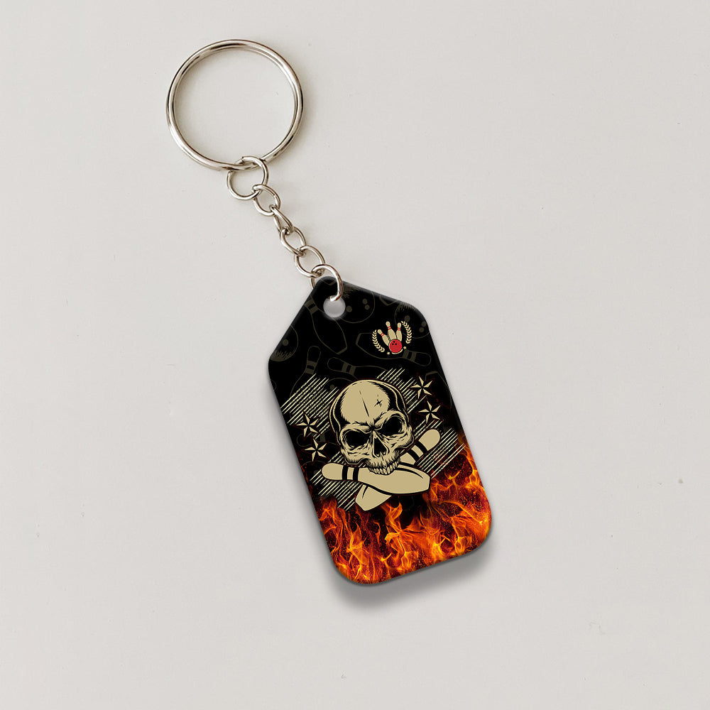 Skull Bowling In Fire Keychain