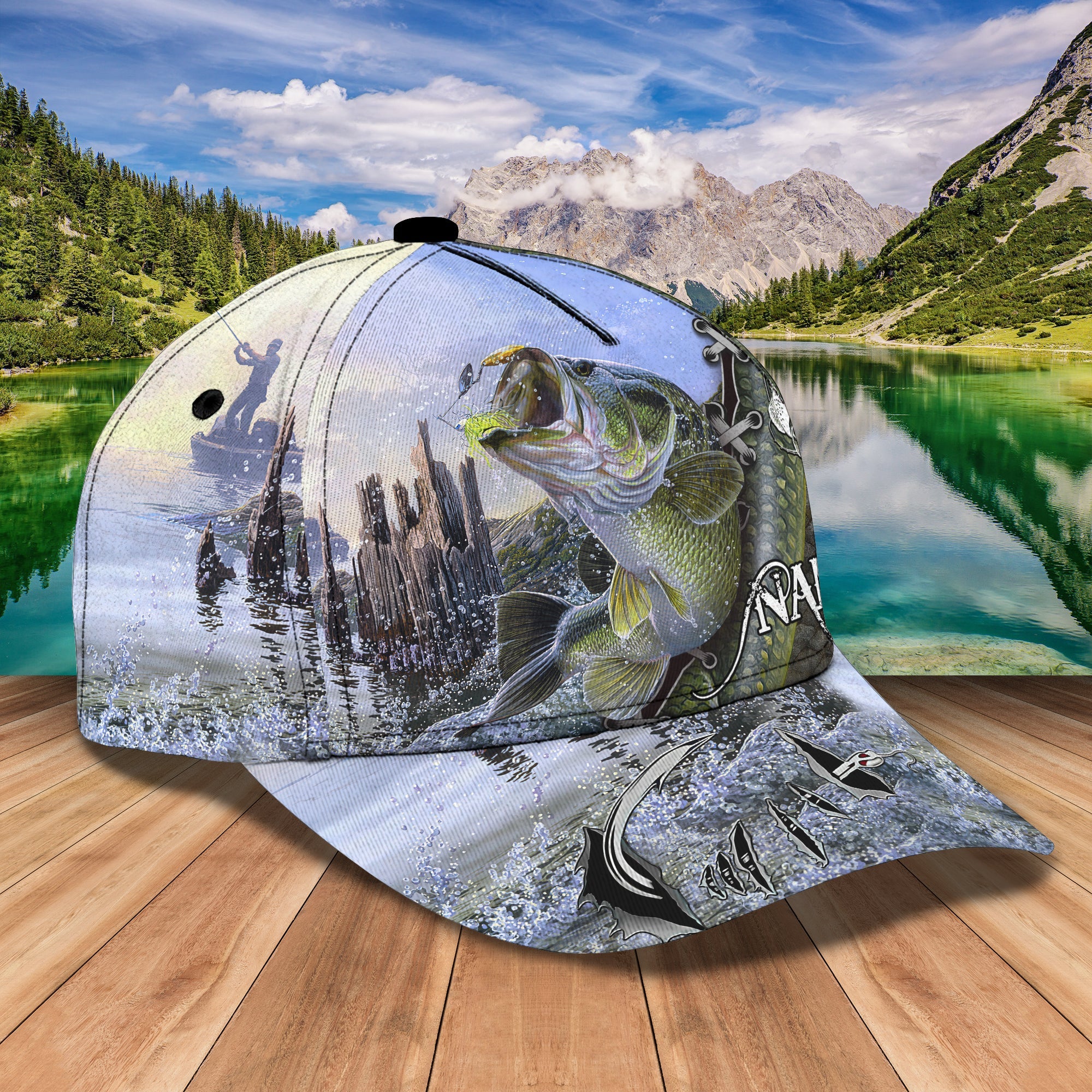 Bass Fishing - Personalized Name Cap 9