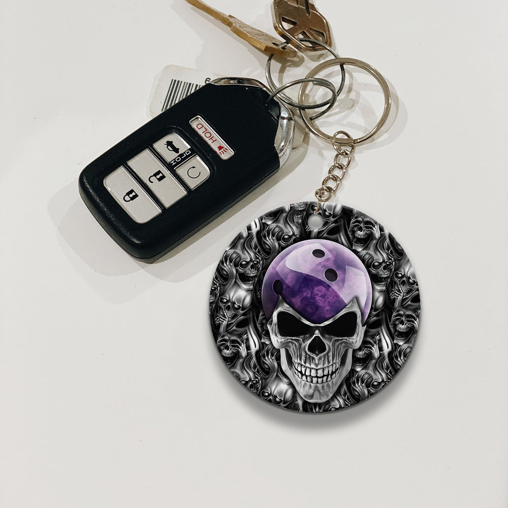 Purple Skull Bowling Ball Keychain