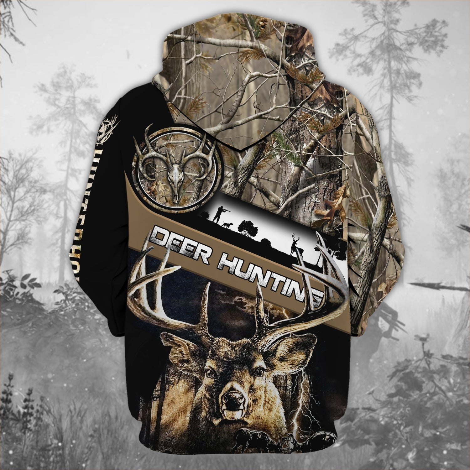 Deer Hunting Personalized Name 3D Zipper Hoodie 154, Nvc97
