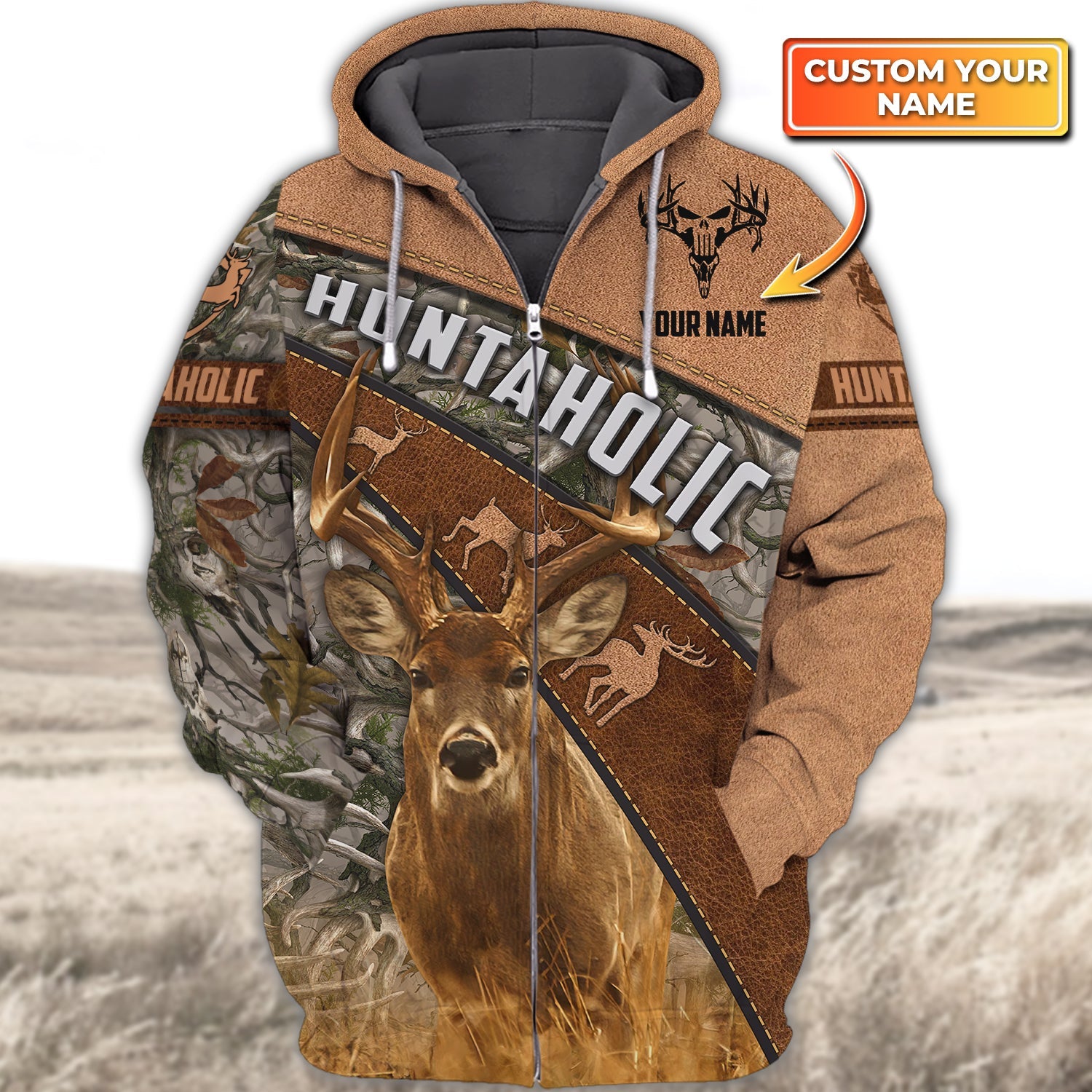 Huntaholic - Personalized Name 3D Zipper Hoodie - Nmd 123