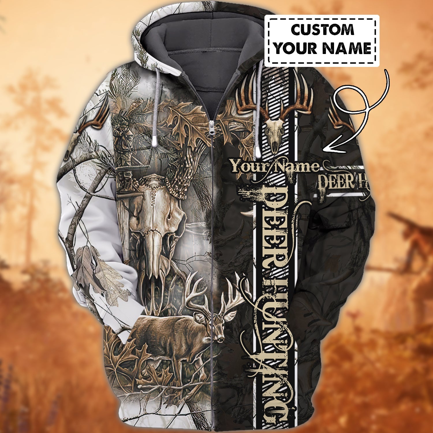 Deer Hunting - 192 - Personalized Name 3D Zipper hoodie - Co98