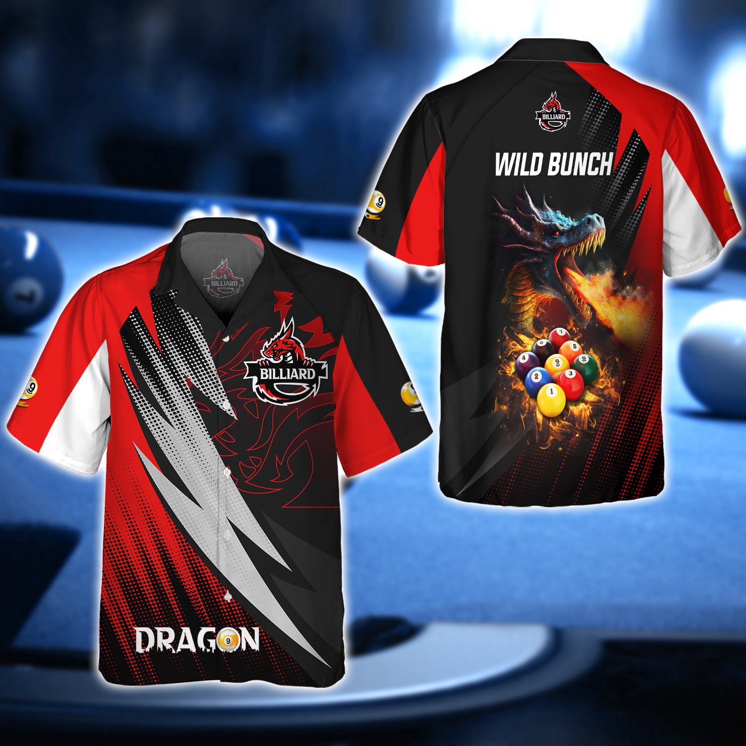 WILD BUNCH Dragon Billiard Pool 9 Ball 3D Shirt - QB95