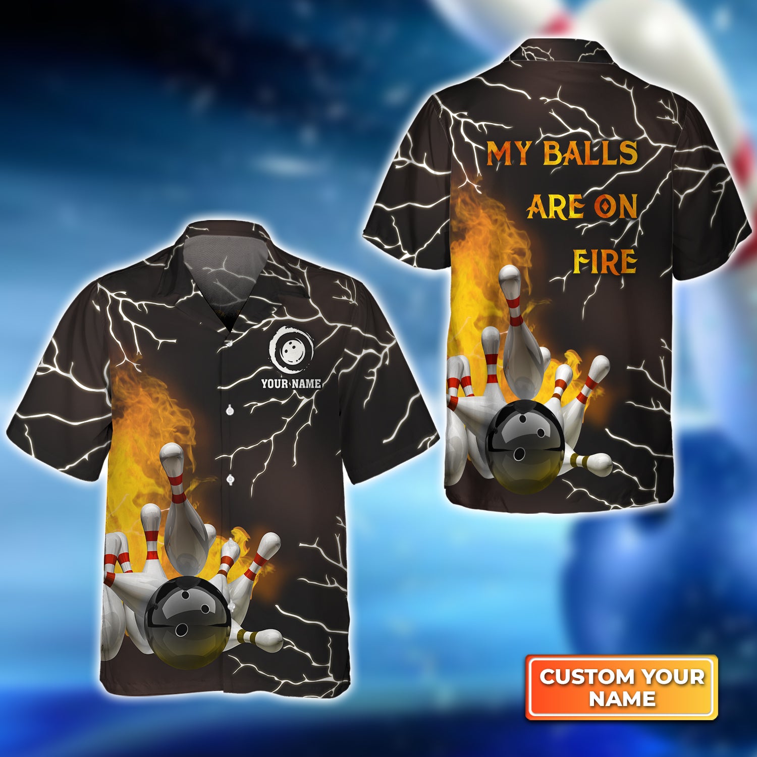 Bowling My Balls Are On Fire Personalized Name 3D Hawaiian Shirt QB95 Gift For Bowler