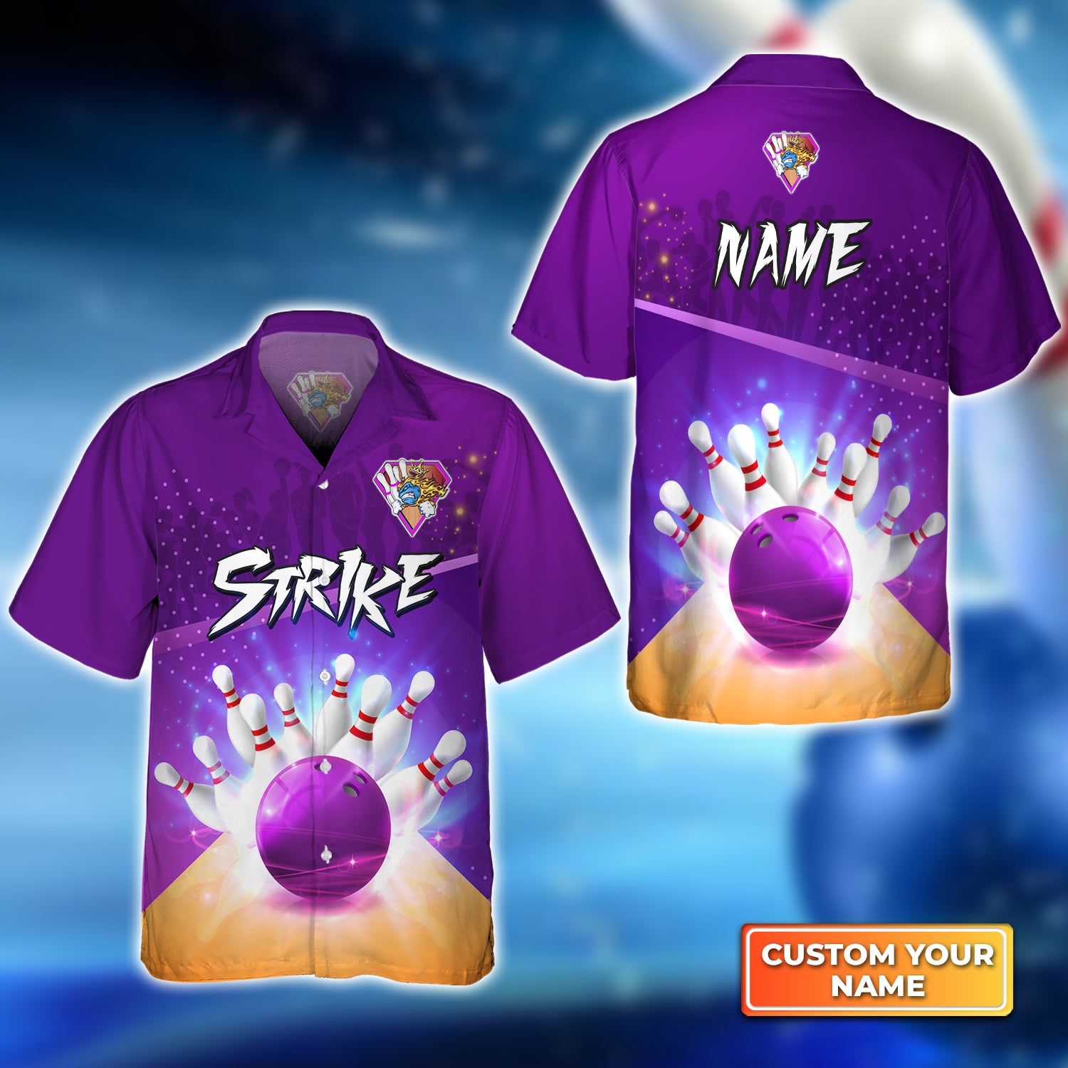 3D Customized Bowling Strike Pin And Purple Ball Hawaiian Shirt Gift For Bowlers