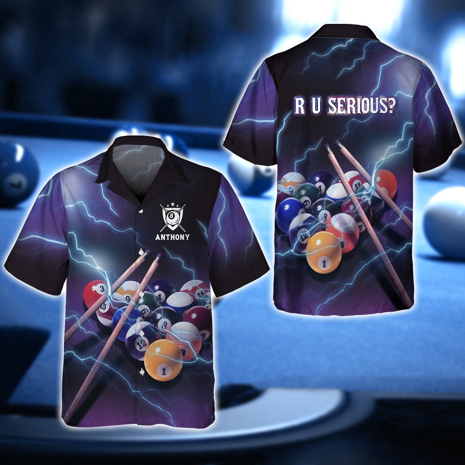 ANTHONY - R U SERIOUS Team Billiard 8 Ball Thunder Lightning 3D Shirt - QB95