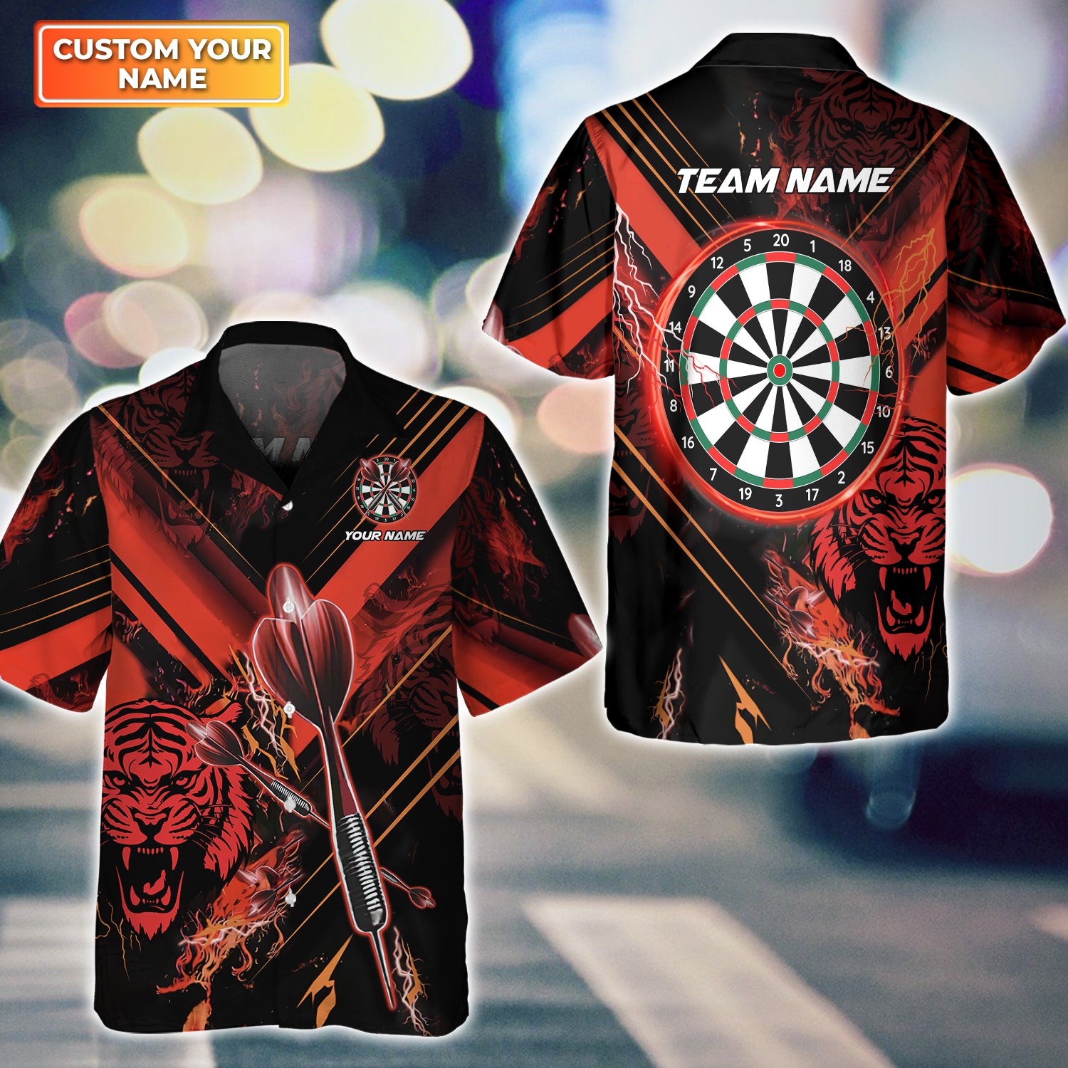 Fire Tiger Personalized Name & Team Name 3D Shirts For Dart Team Player Tad