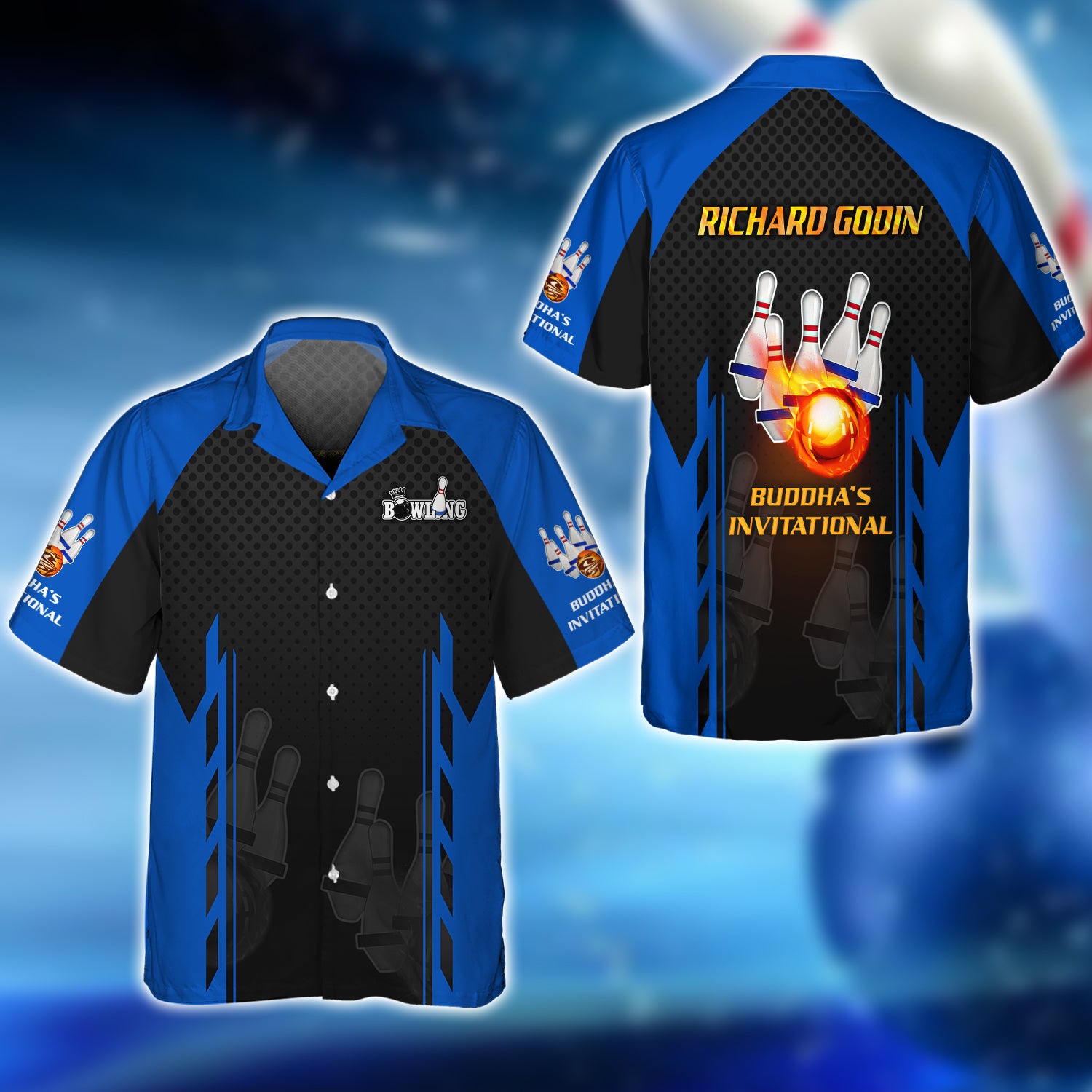 Richard Godin Blue Bowling 5Pins On Fire 3D Shirt - QB95