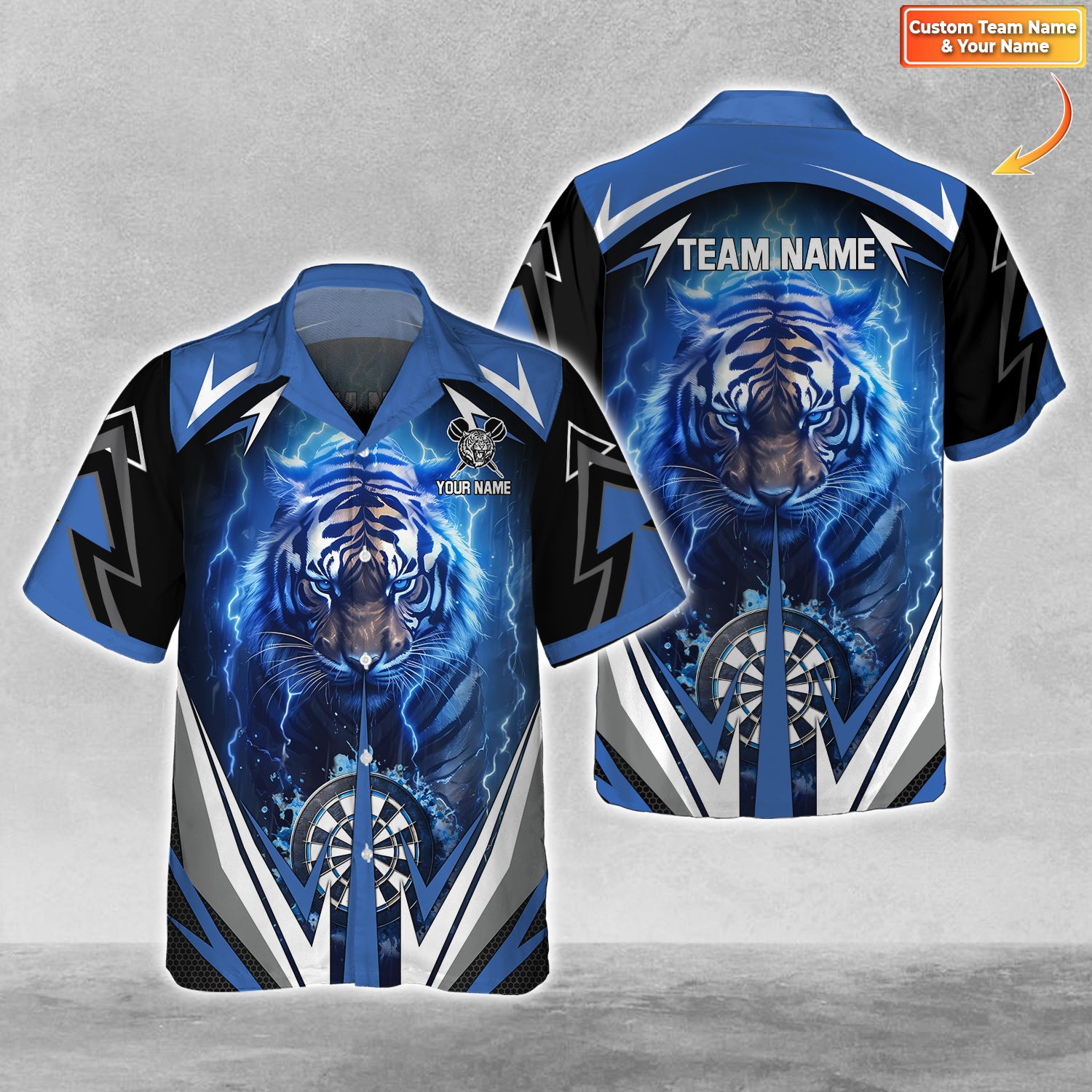 Blue Lightning Tiger Personalized Name & Team Name 3D Shirts For Dart Team Player Tad