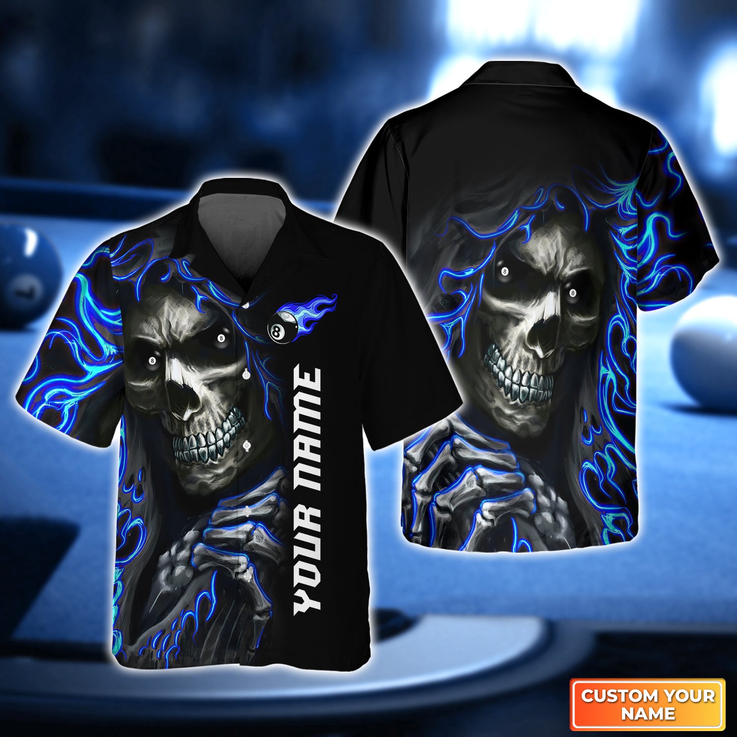 Skull Billard Pool 8 Ball Personalized Name 3D Hawaiian Shirt For Billiard Players QB95