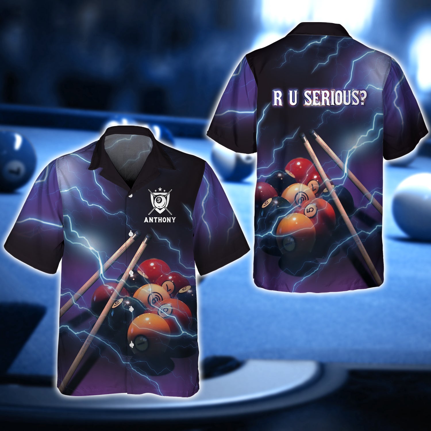 ANTHONY - R U SERIOUS Team Billiard 9 Ball Thunder Lightning 3D Shirt - QB95