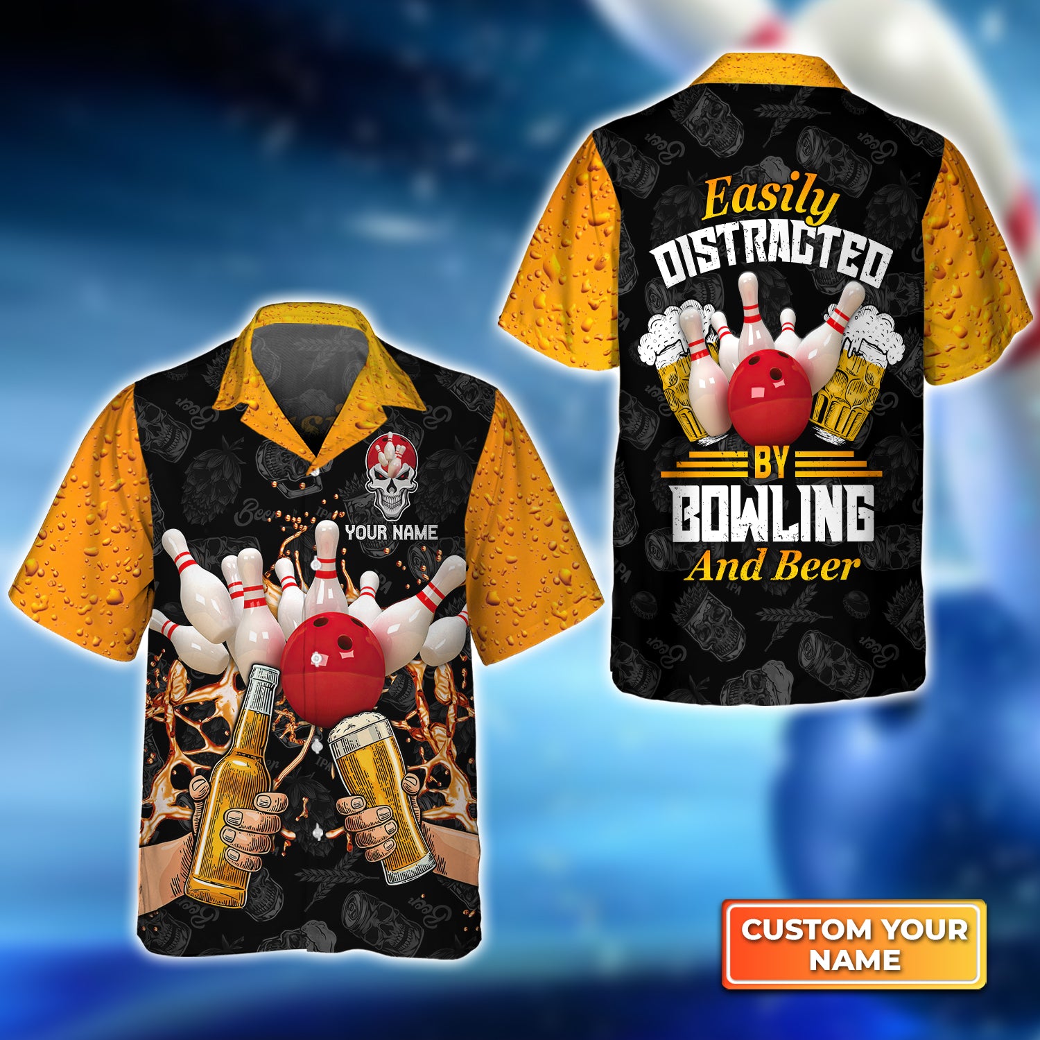 Easily Distracted By Bowling And Beer Personalized Name 3D Hawaiian Shirt QB95