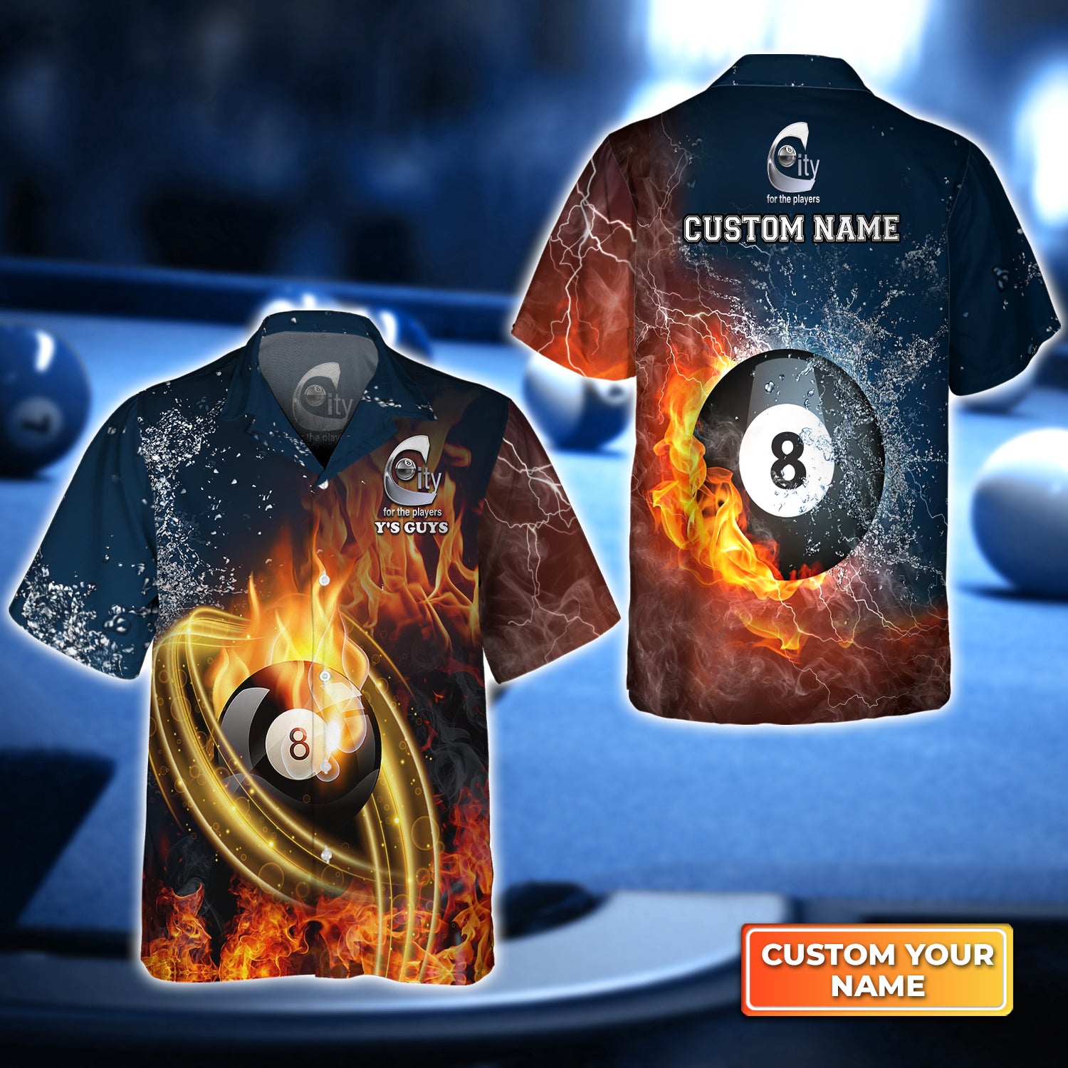 Y'S GUYS Team Pool 8 Ball On Fire Personalized Name 3D Hawaiian Shirt For Billiard Players QB95