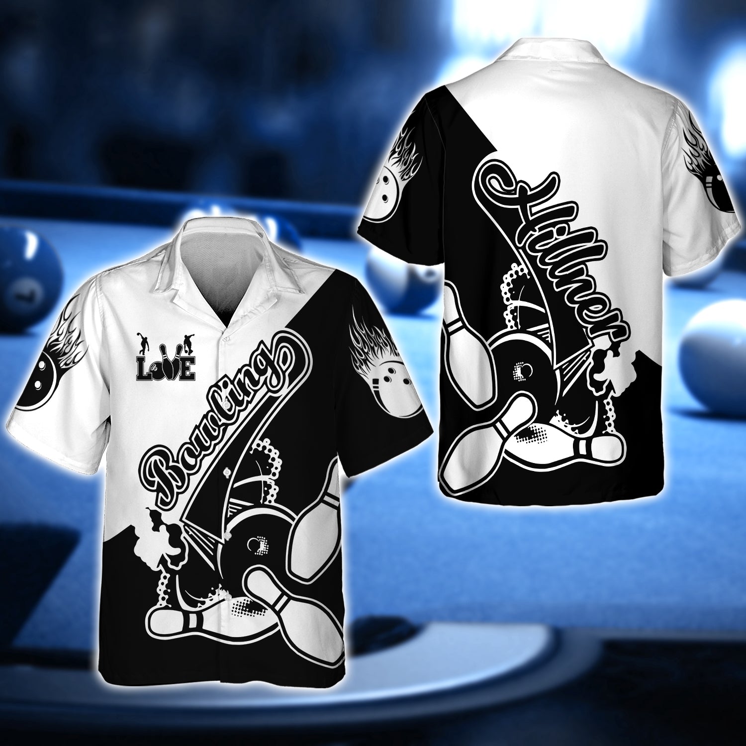 Hillner Love Bowling Black And White 3D Shirt - QB95