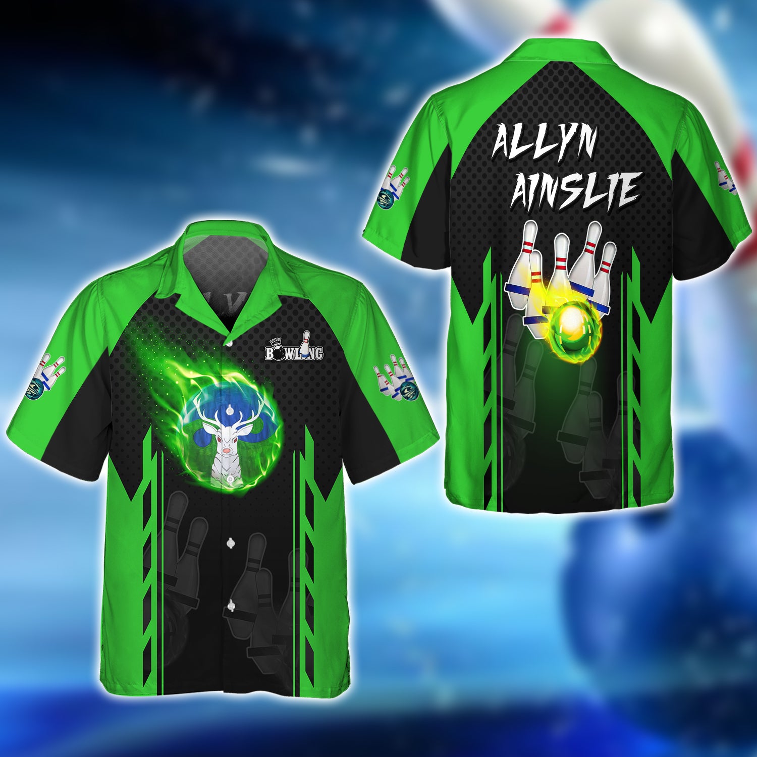 Allyn Ainslie Green Bowling 5Pins On Fire 3D Shirt - QB95