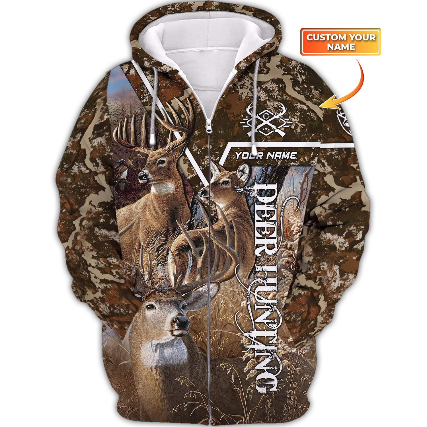 Deer Hunting Personalized Name 3D Zipper Hoodie Hunter Shirt