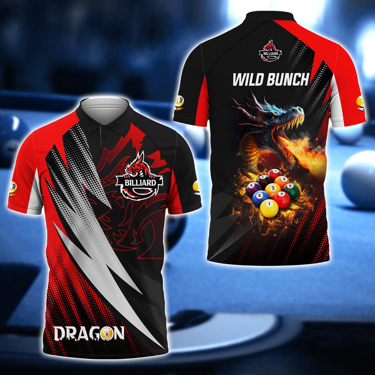 WILD BUNCH Dragon Billiard Pool 9 Ball 3D Shirt - QB95