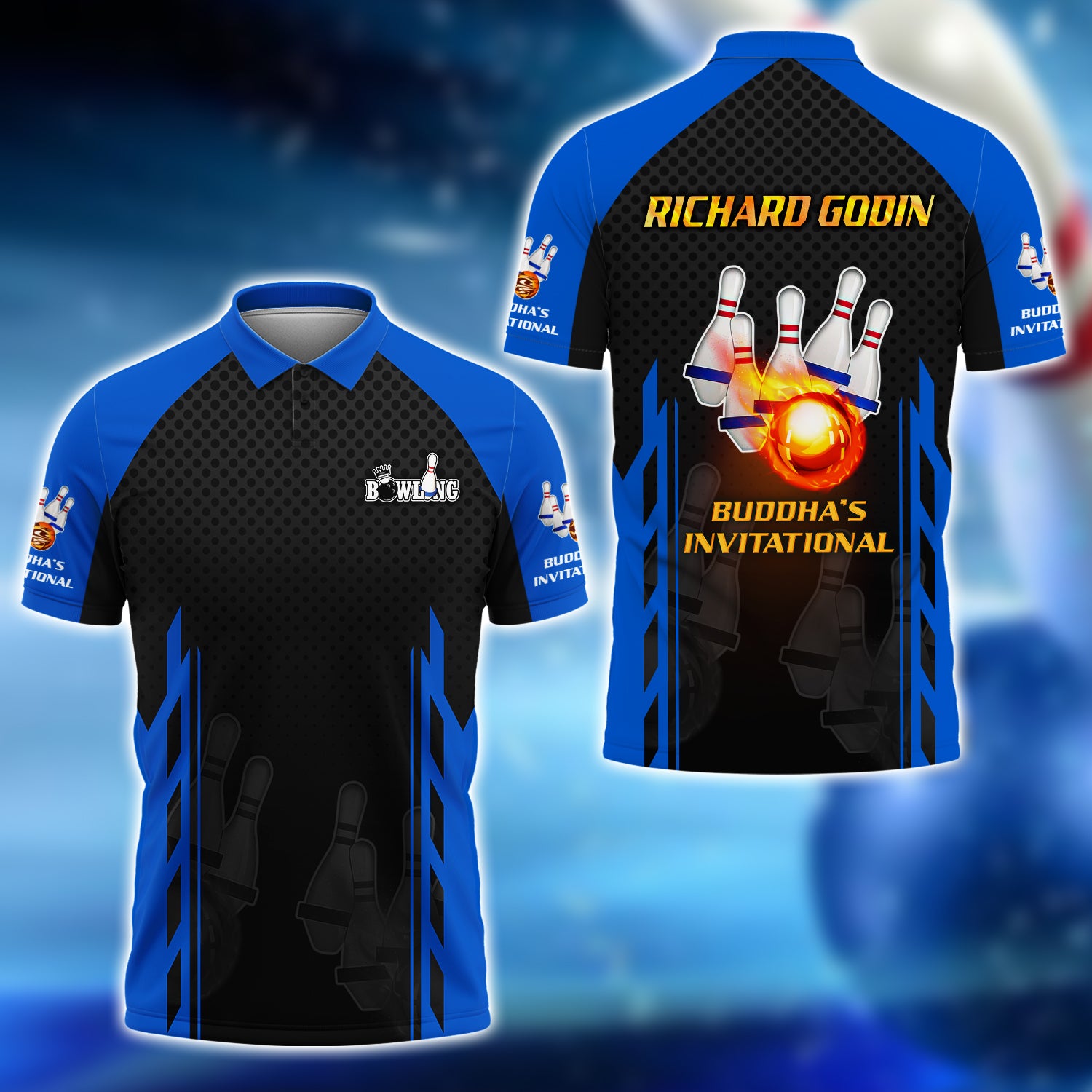 Richard Godin Blue Bowling 5Pins On Fire 3D Shirt - QB95