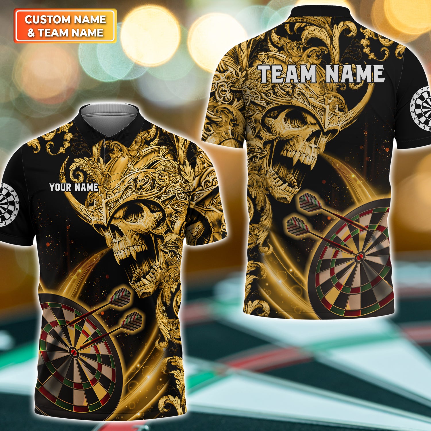 Darts Warrior Gold Personalized Name & Team Name 3D Shirts For Dart Team Player Tad