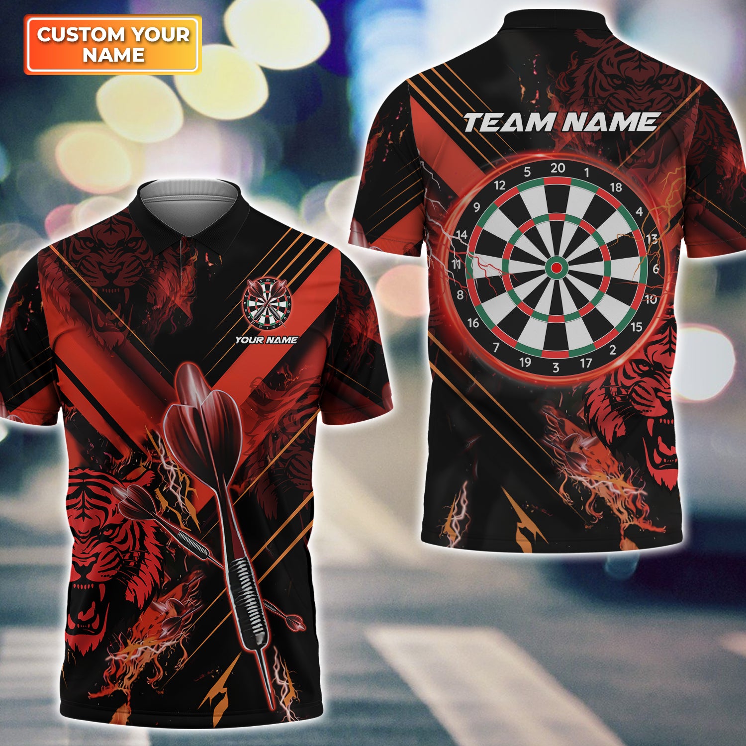 Fire Tiger Personalized Name & Team Name 3D Shirts For Dart Team Player Tad