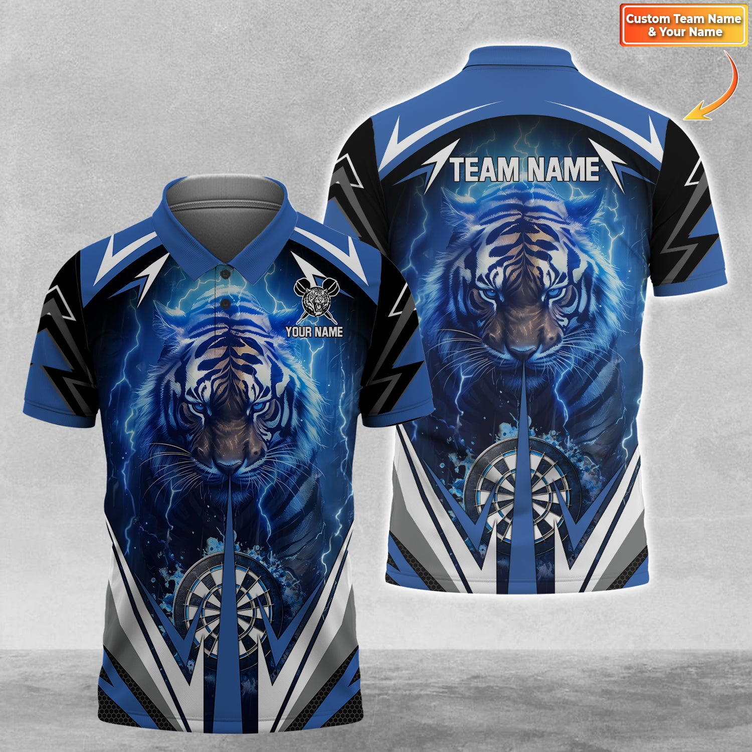 Blue Lightning Tiger Personalized Name & Team Name 3D Shirts For Dart Team Player Tad