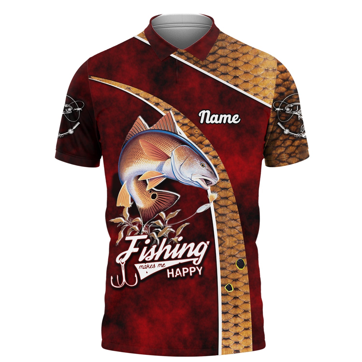 Redfish Fishing Make Me Happy - Personalized Name 3D Polo Shirt - QB95