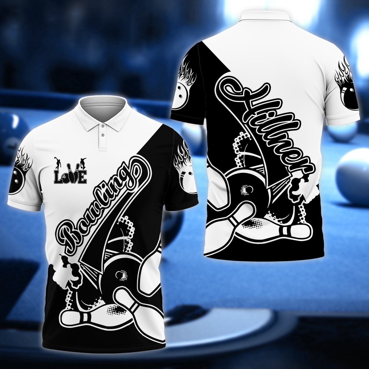 Hillner Love Bowling Black And White 3D Shirt - QB95