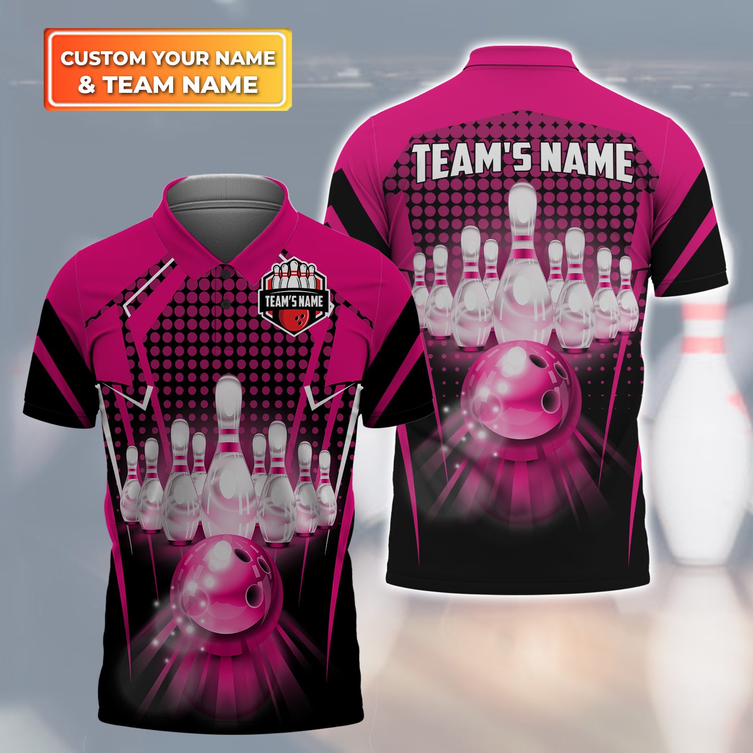 Bowling And Pins Pink Personalized Name & Team Name 3D Shirts Tad Gift For Bowler