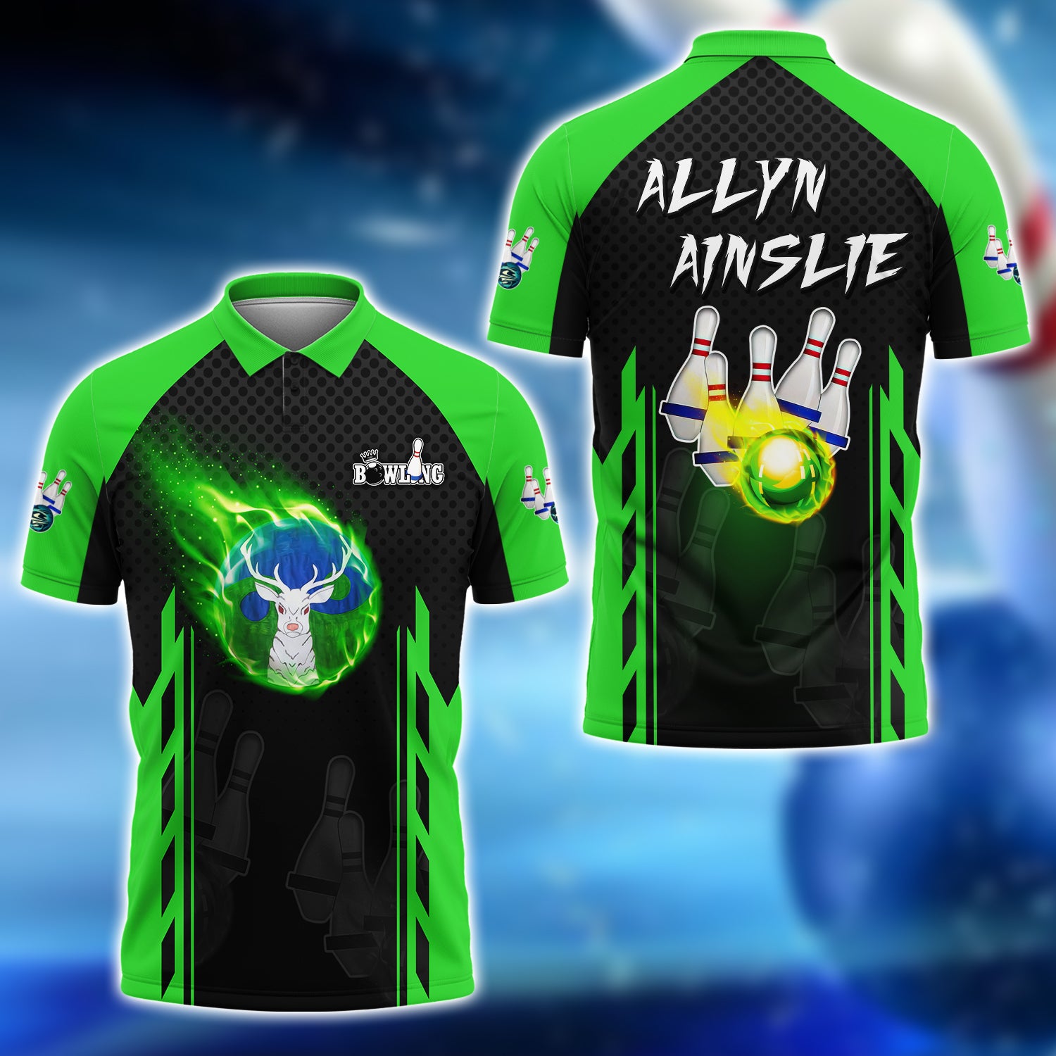 Allyn Ainslie Green Bowling 5Pins On Fire 3D Shirt - QB95