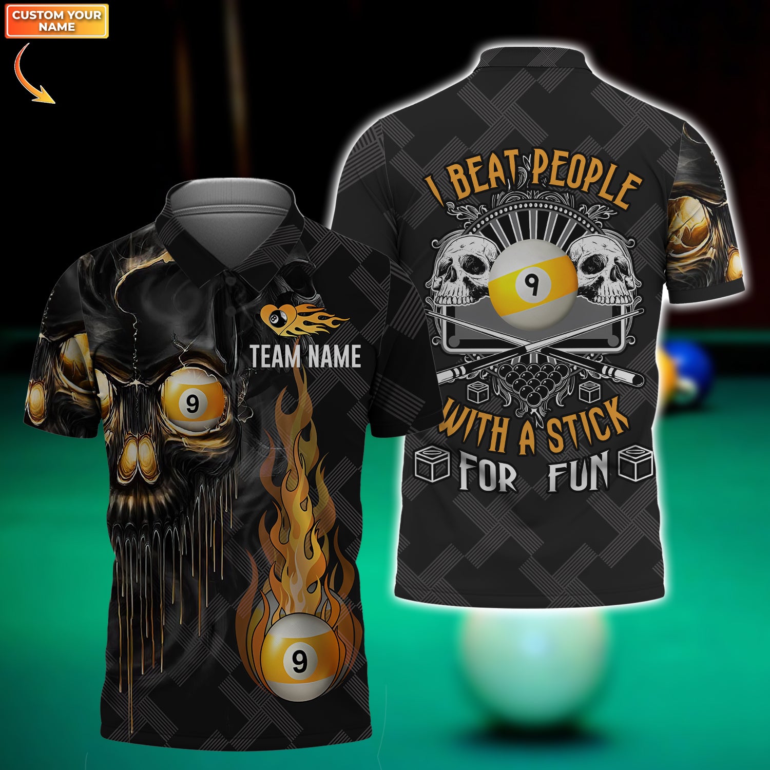 I Beat People With A Stick Billiards 8 Balls Paint Splash Personalized Team Name 3D Shirts Gift For Billiard Players Tad