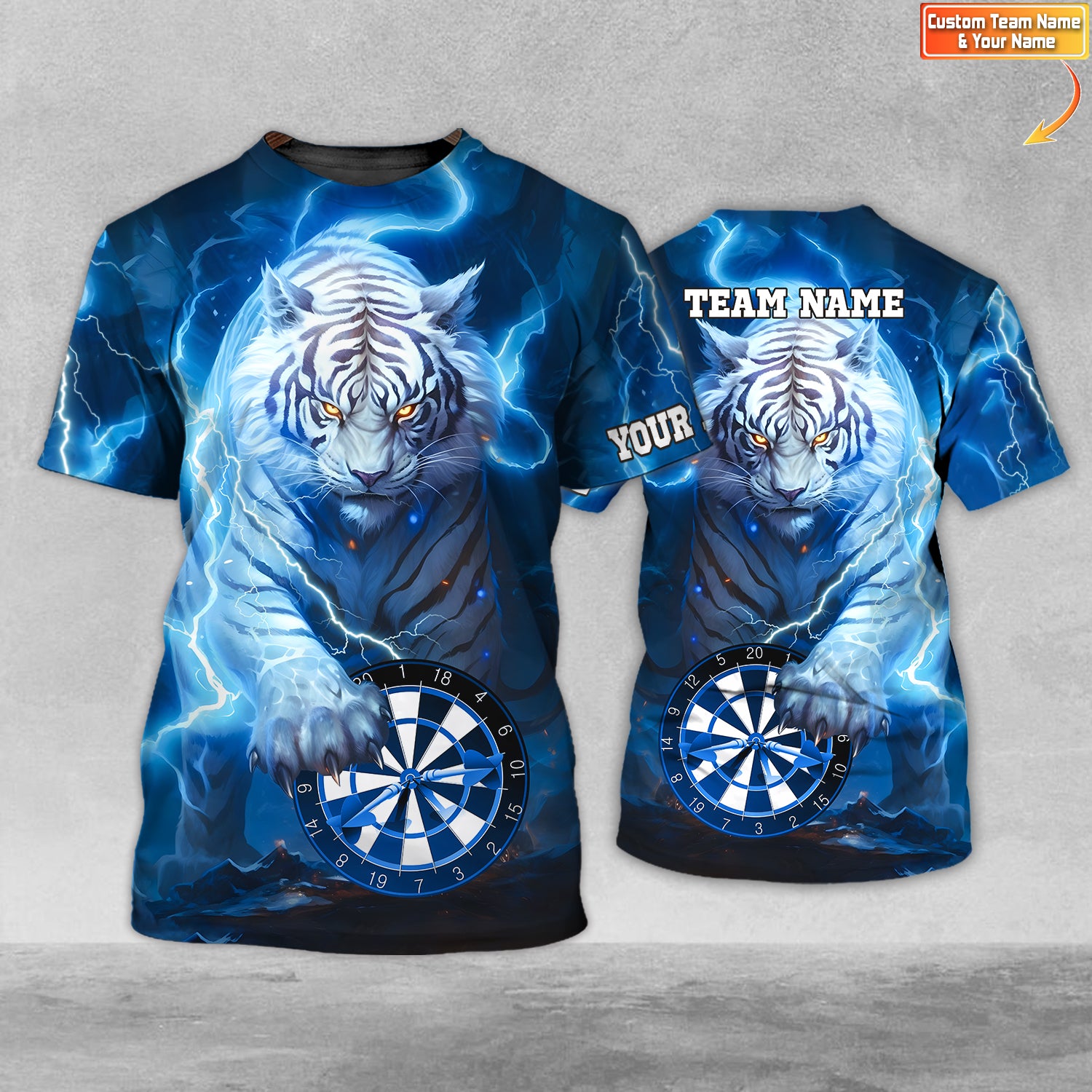 Blue Storm Tiger Personalized Name & Team Name 3D Shirts For Dart Team Player Tad