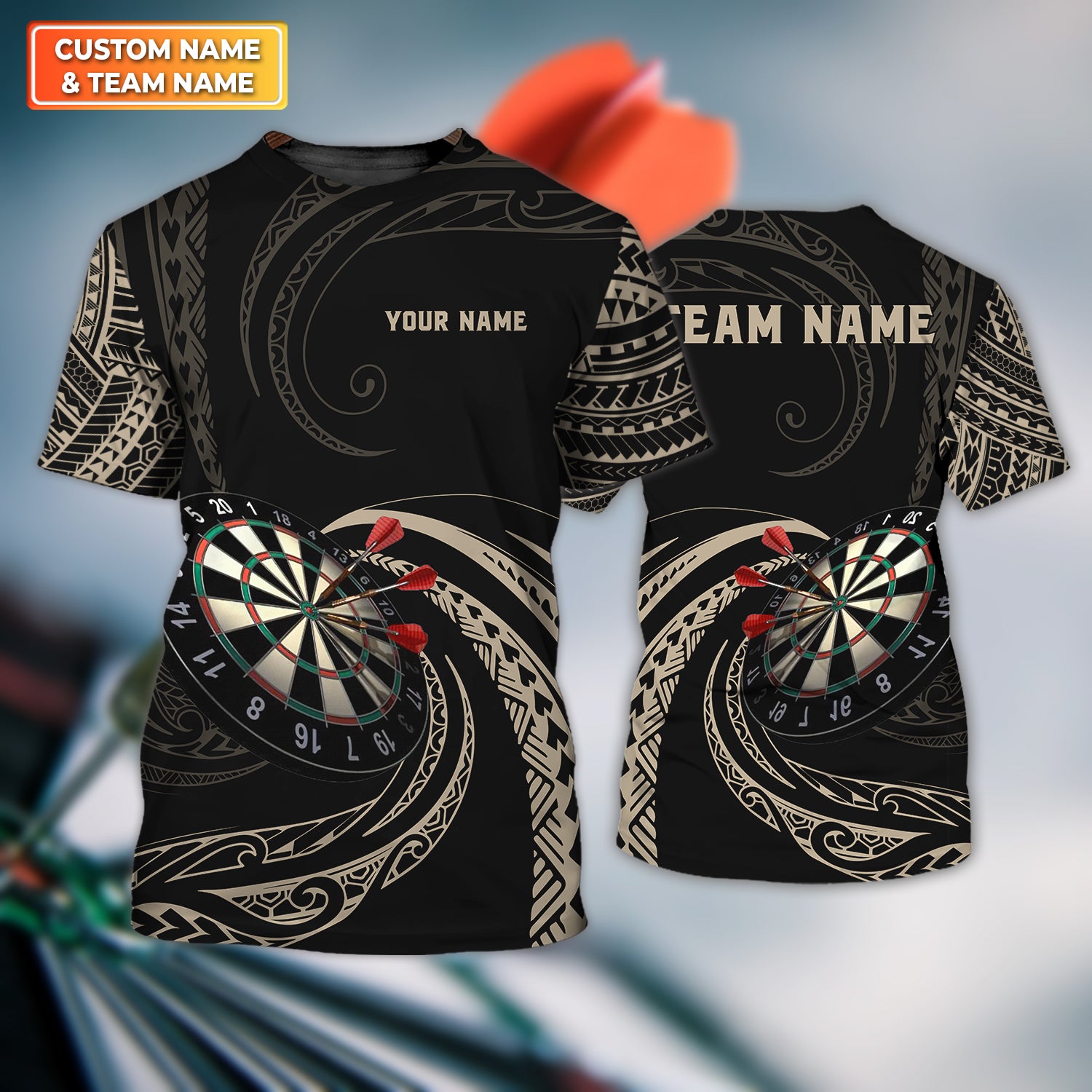 Tattoo Maori Darts Personalized Name & Team Name 3D Shirts For Dart Team Player Tad