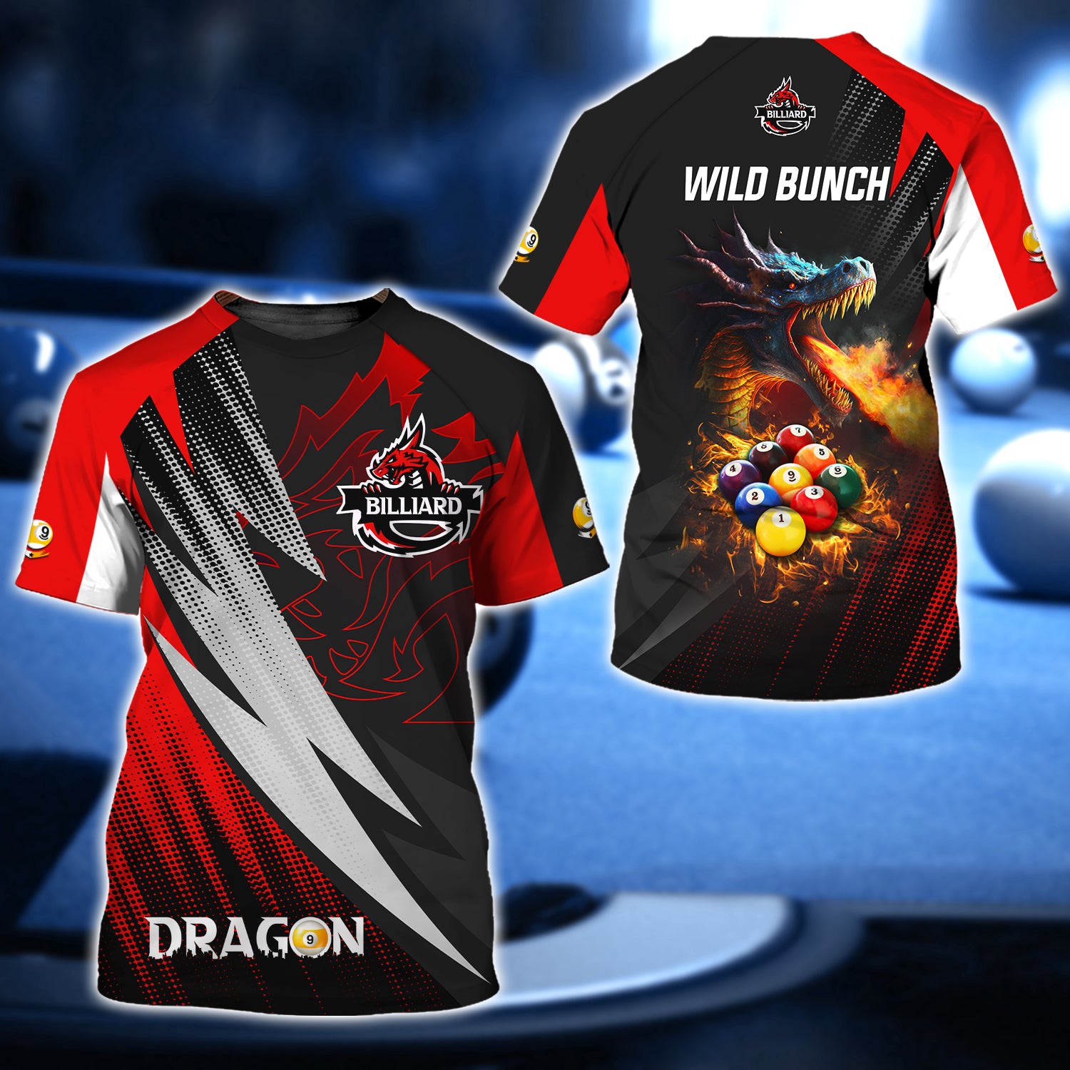 WILD BUNCH Dragon Billiard Pool 9 Ball 3D Shirt - QB95