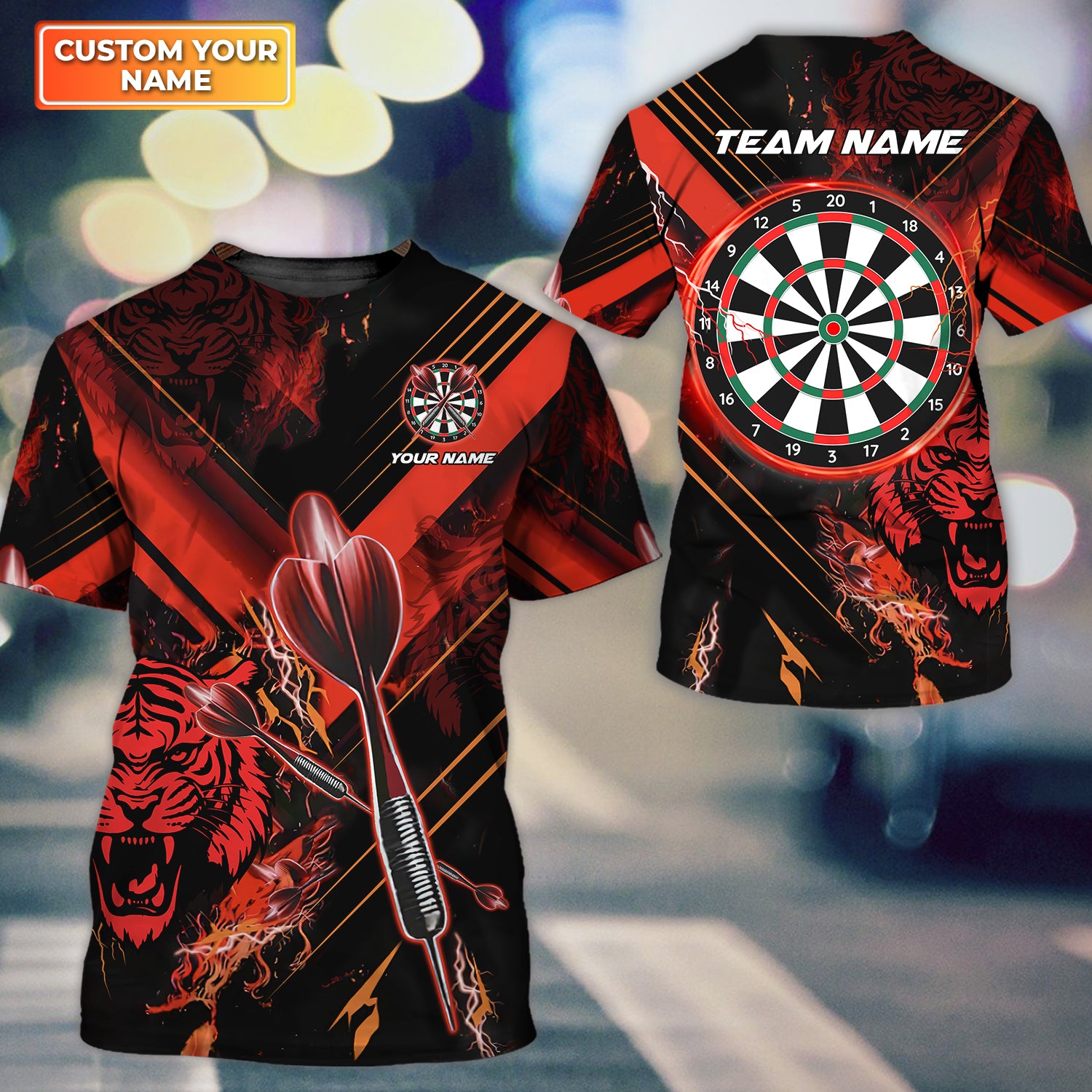 Fire Tiger Personalized Name & Team Name 3D Shirts For Dart Team Player Tad