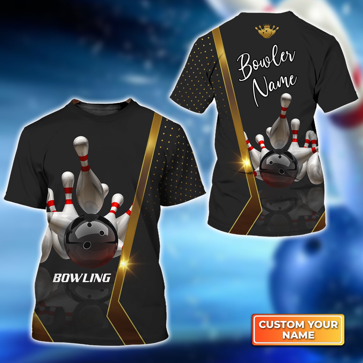 Personalized 3D Bowling T-Shirt for Bowler Team Player, Bowling Sport Lovers, Bowling Pin and Ball Gift Apparel