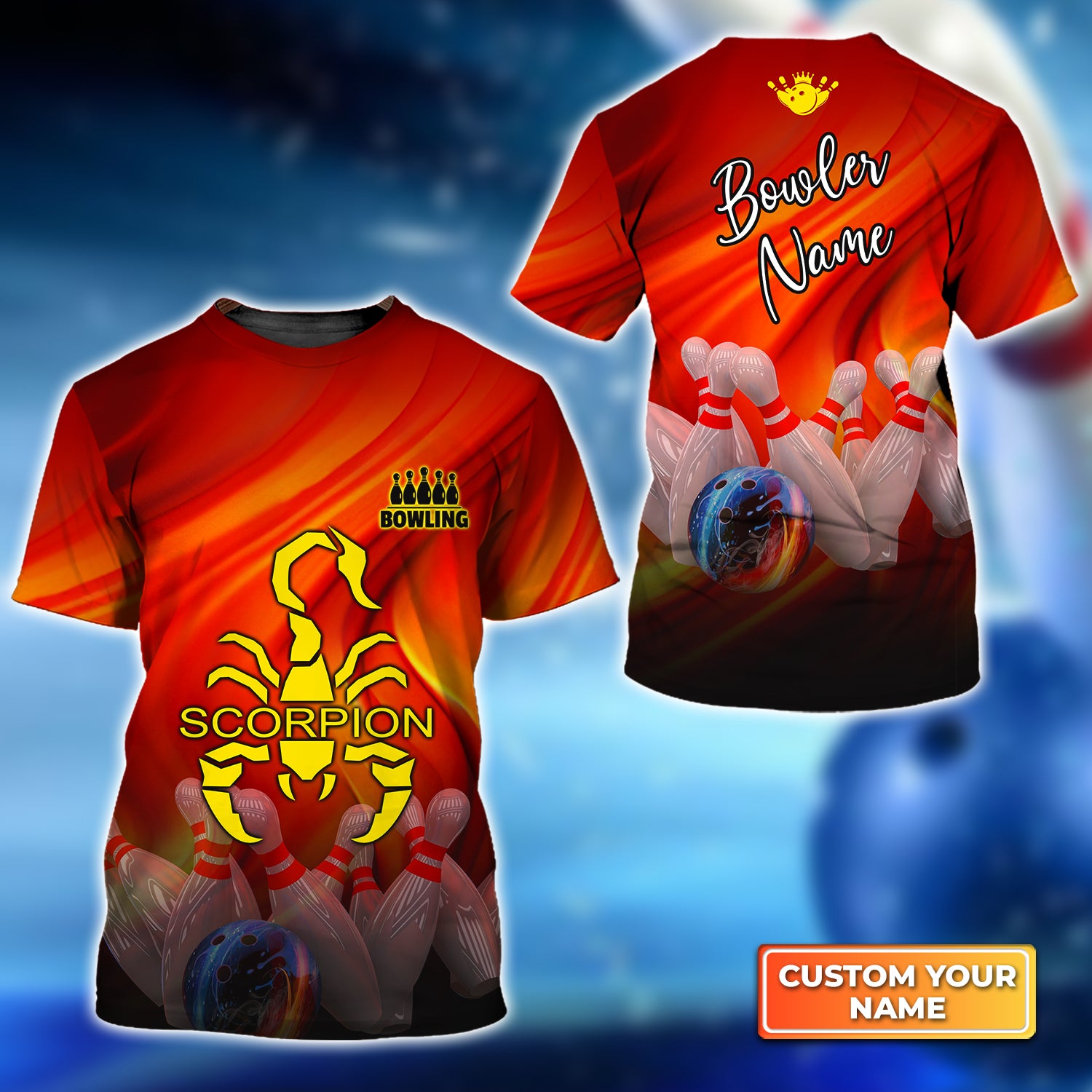 Orange Bowling Jersey Scorpion Personalized Name 3D Tshirt QB95 Gift For Bowler