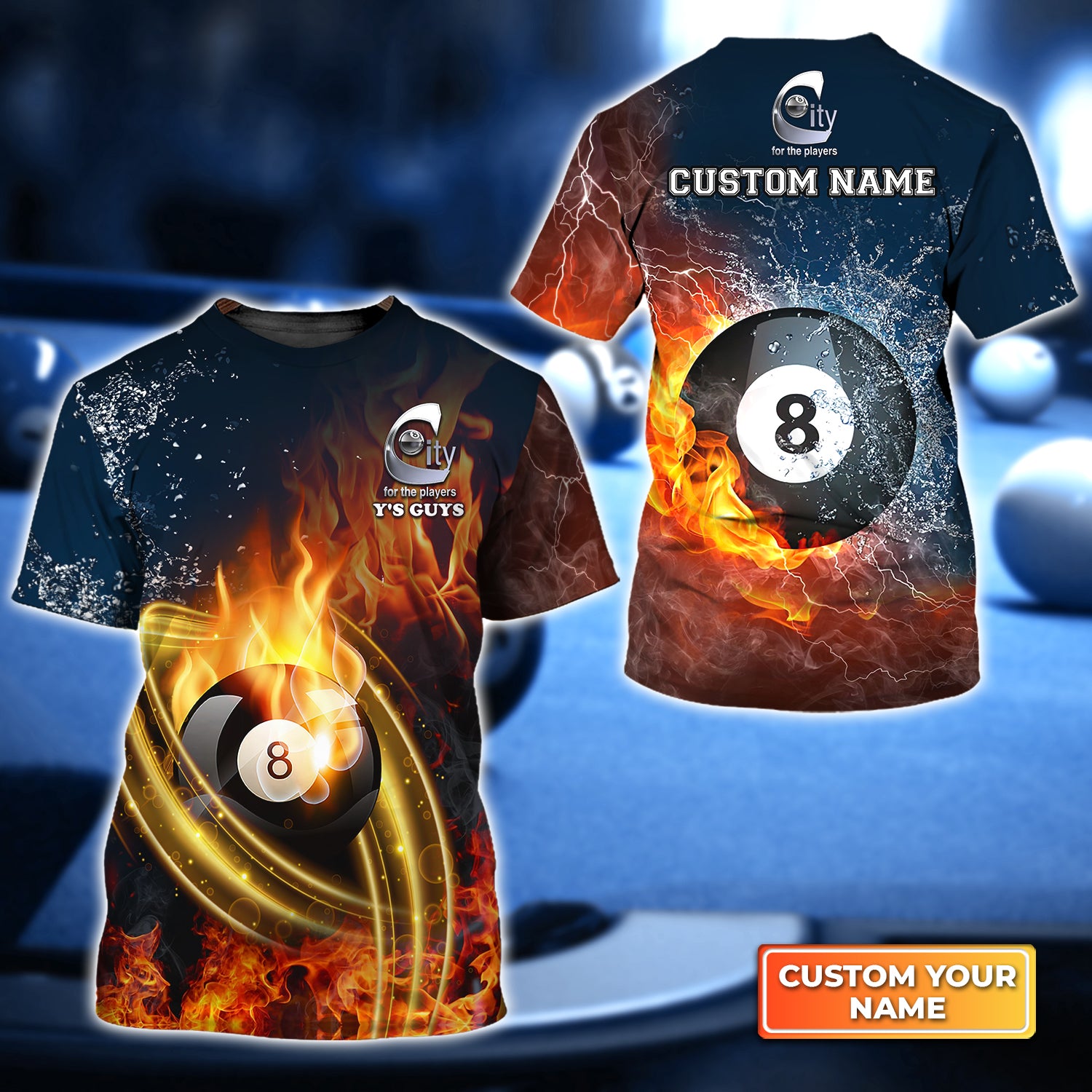 Y'S GUYS Team Pool 8 Ball On Fire Personalized Name 3D Tshirt Gift For Billiard Players QB95