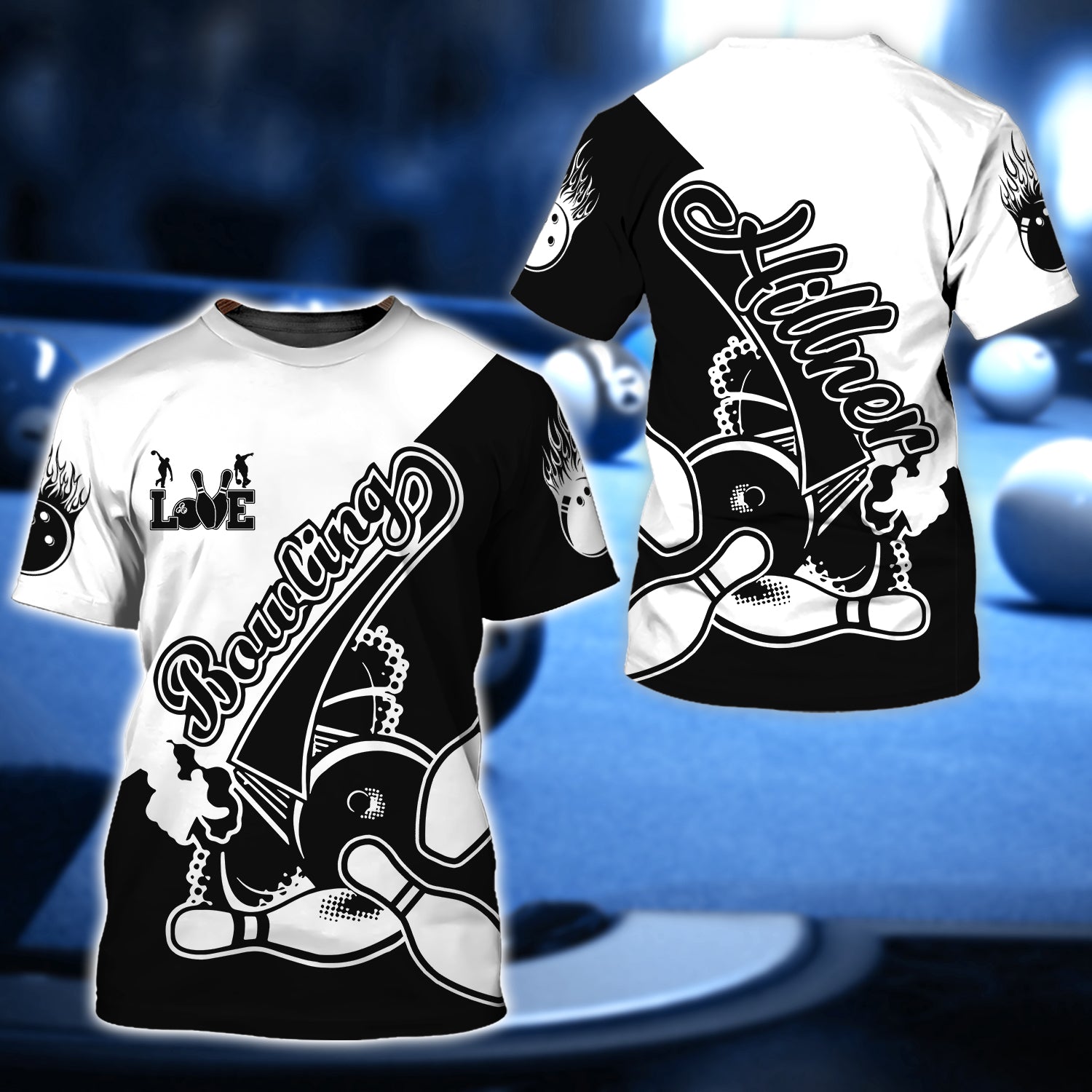 Hillner Love Bowling Black And White 3D Shirt - QB95