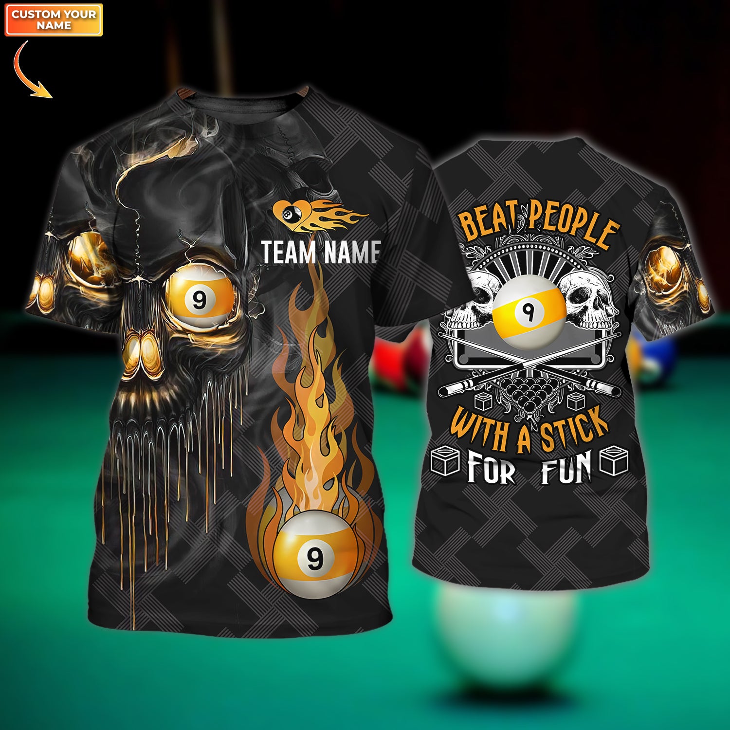 I Beat People With A Stick Billiards 8 Balls Paint Splash Personalized Team Name 3D Shirts Gift For Billiard Players Tad