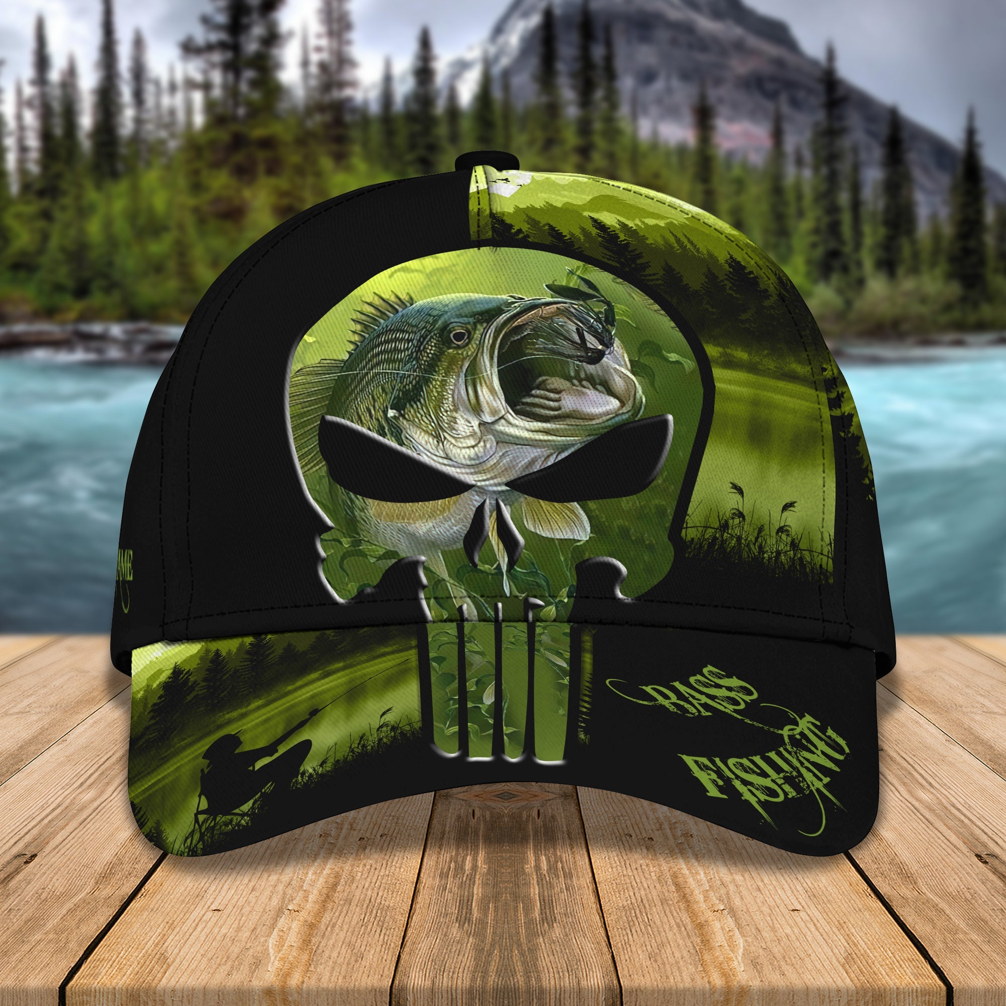 Bass Fishing - Skull - Personalized Name Cap 20