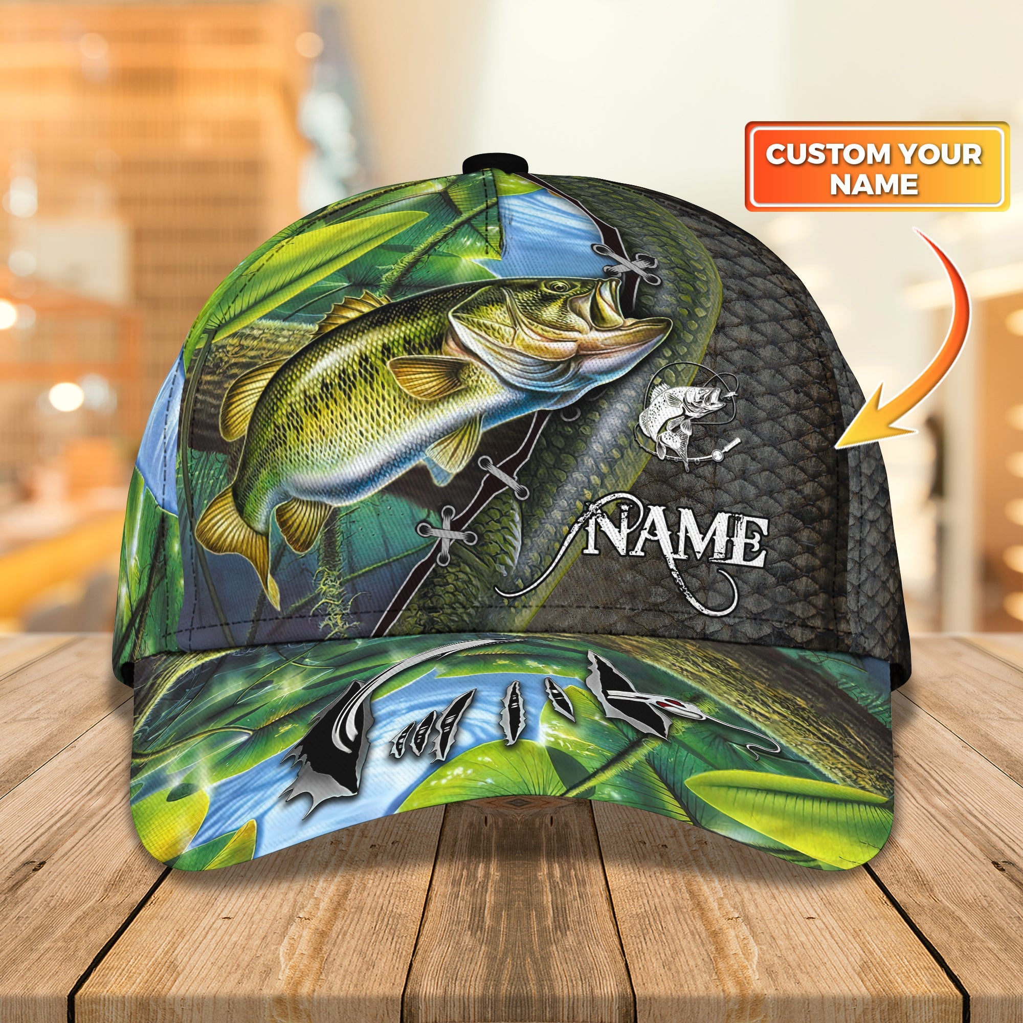 Bass Fishing Personalize Name Cap Fishing Cap Green