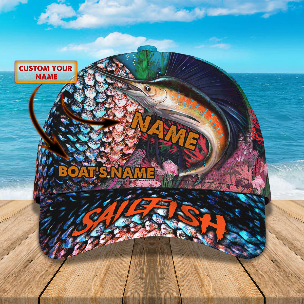 Sailfish Fishing 1 - Personalized Name Cap - Nt168 - Ct076