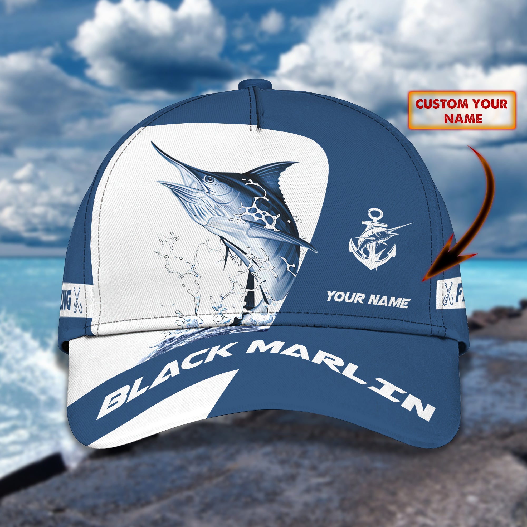Marlin Fishing - Personalized Name Cap - Loop - H9h3-572