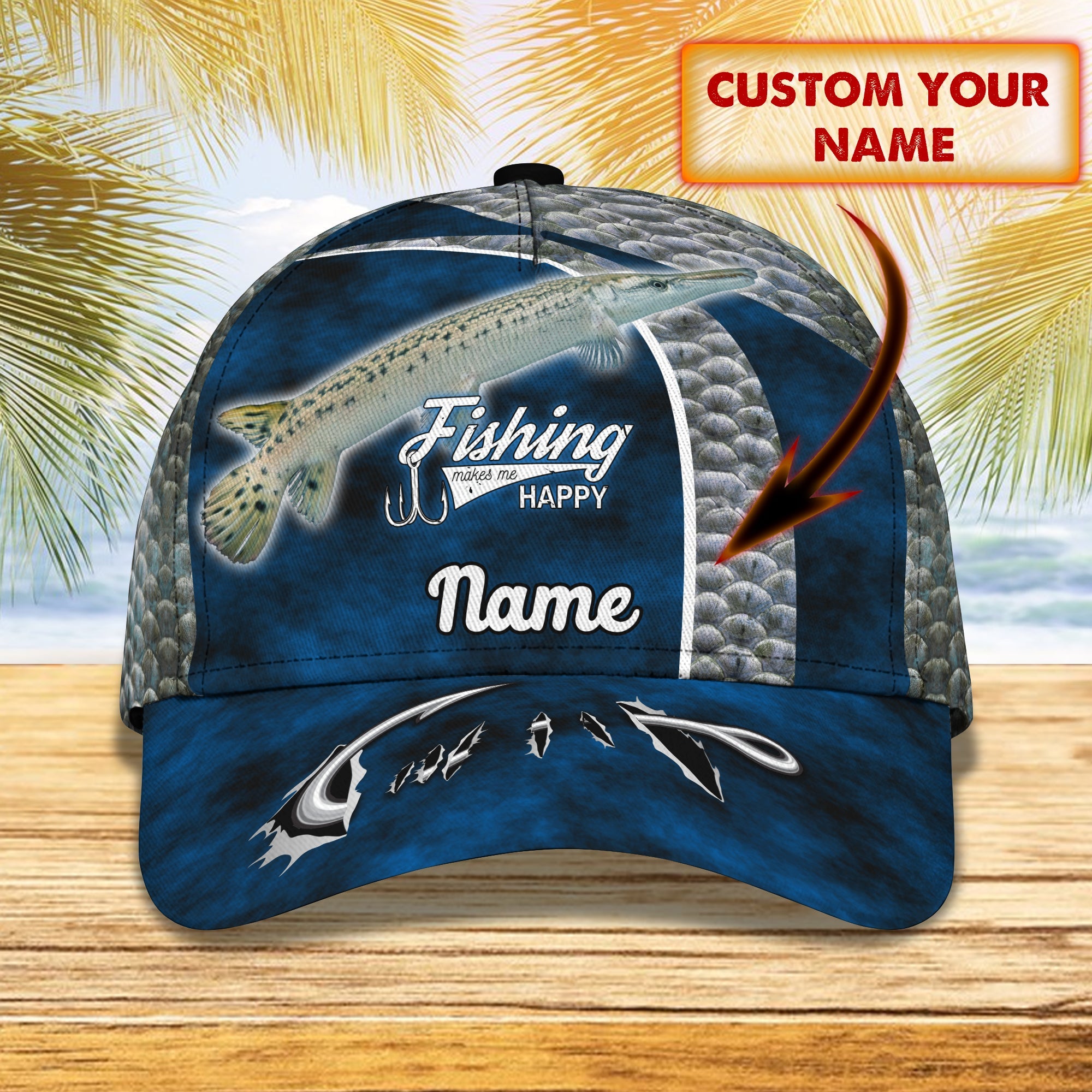 Gar Fishing (Blue) - Personalize Name Cap  - Loop - Ntp-201