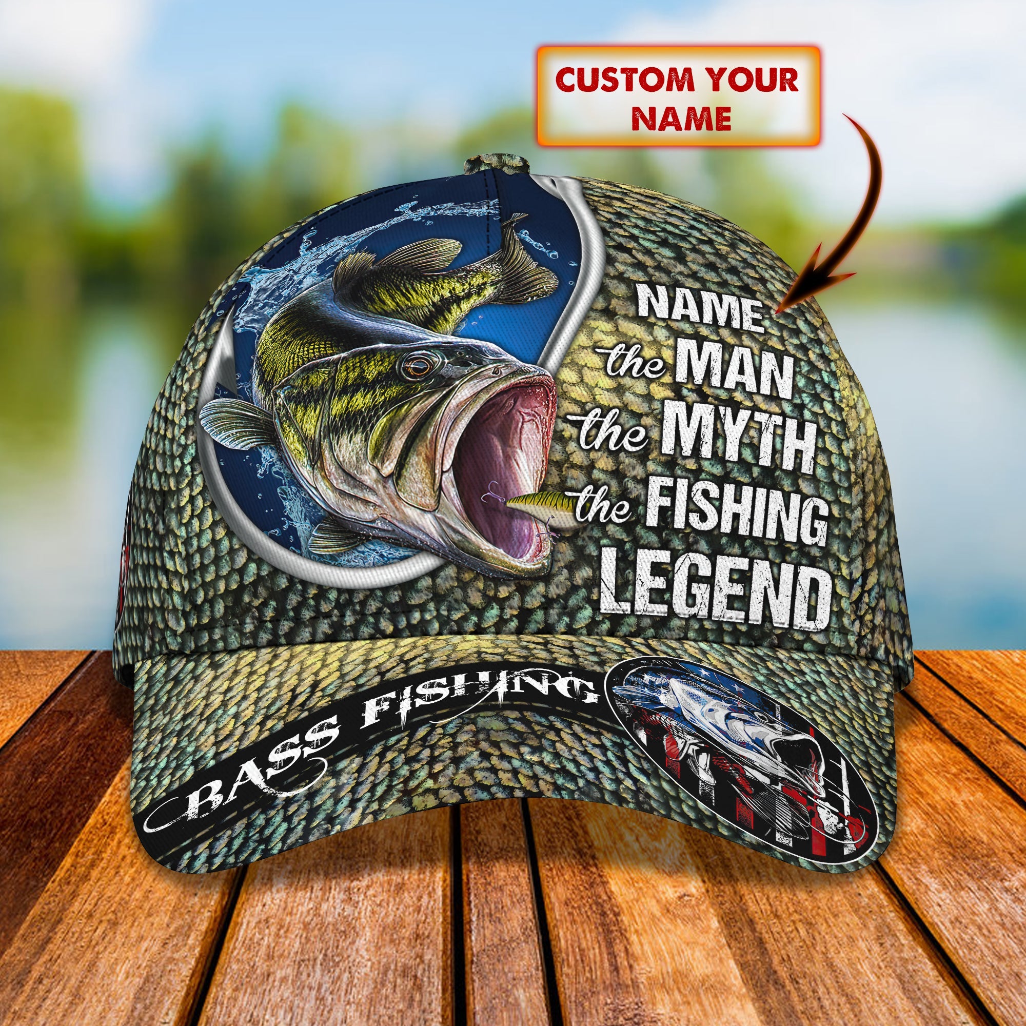 Bass Fishing - Personalized Name Cap